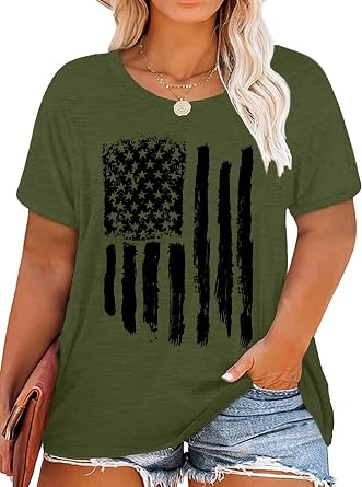 Plus Size American Flag Shirts Women Patriotic Shirts USA Flag Graphic T-Shirt 4th of July Tee Tops