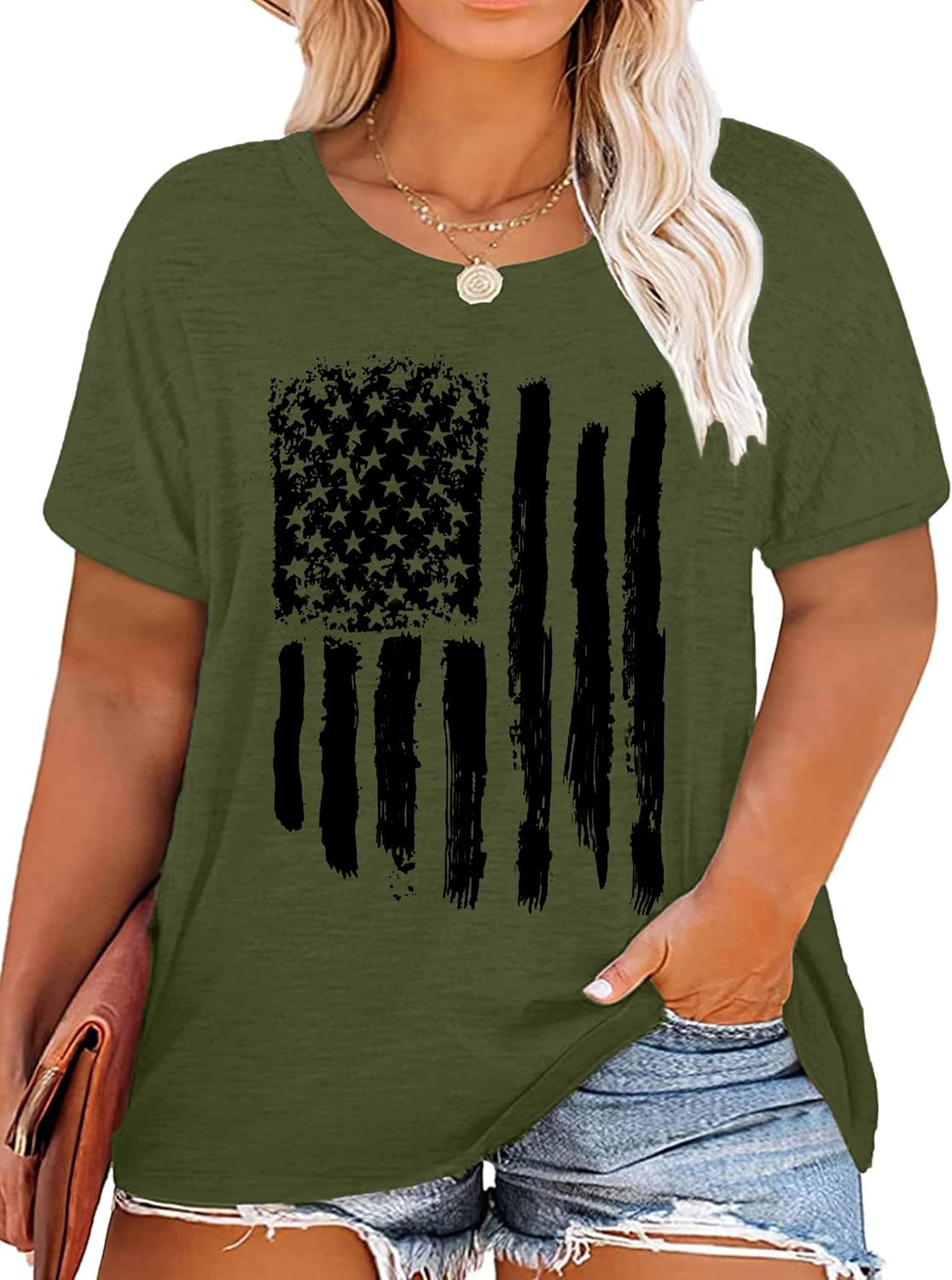 Plus Size American Flag Shirts Women Patriotic Shirts USA Flag Graphic T-Shirt 4th of July Tee Tops