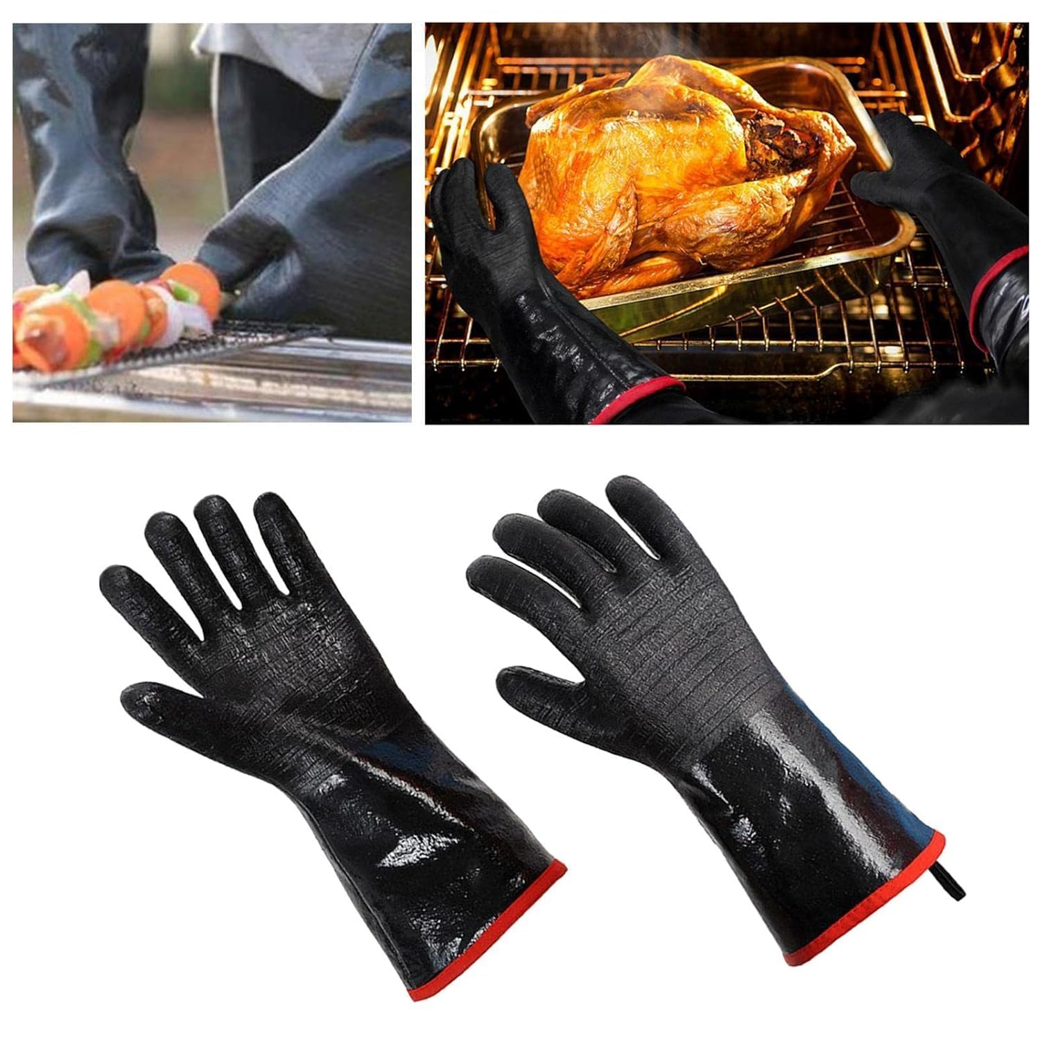 Rękawice ogrodnicze, rękawice robocze, 1 para neoprenowego grilla BBQ Grill żaroodporny, olejoodporny - grubość 18 cali(18 Inch Thin)