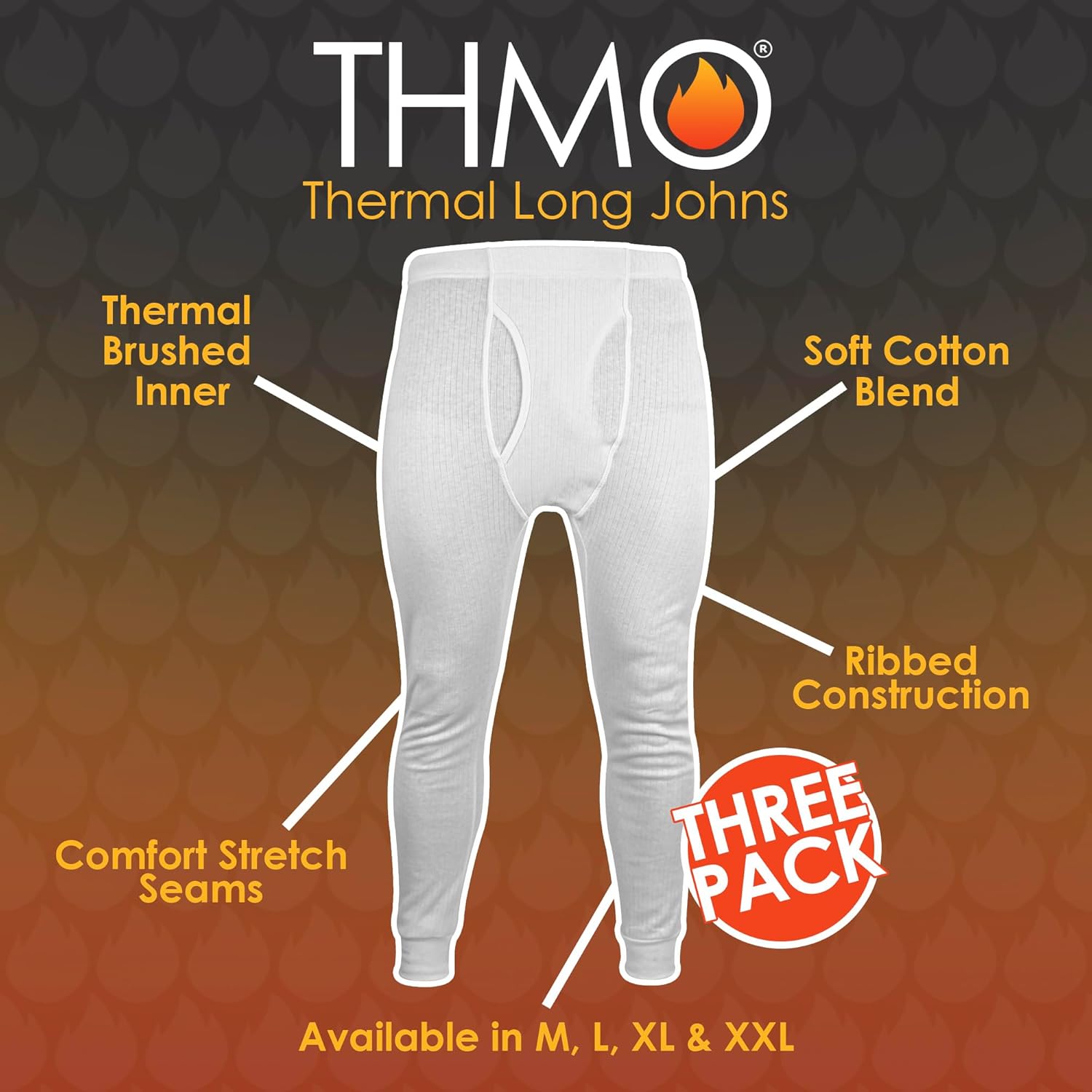 THMO - 3 Pack Mens Thermal Long Johns | Base Layer Thermal Underwear Bottoms