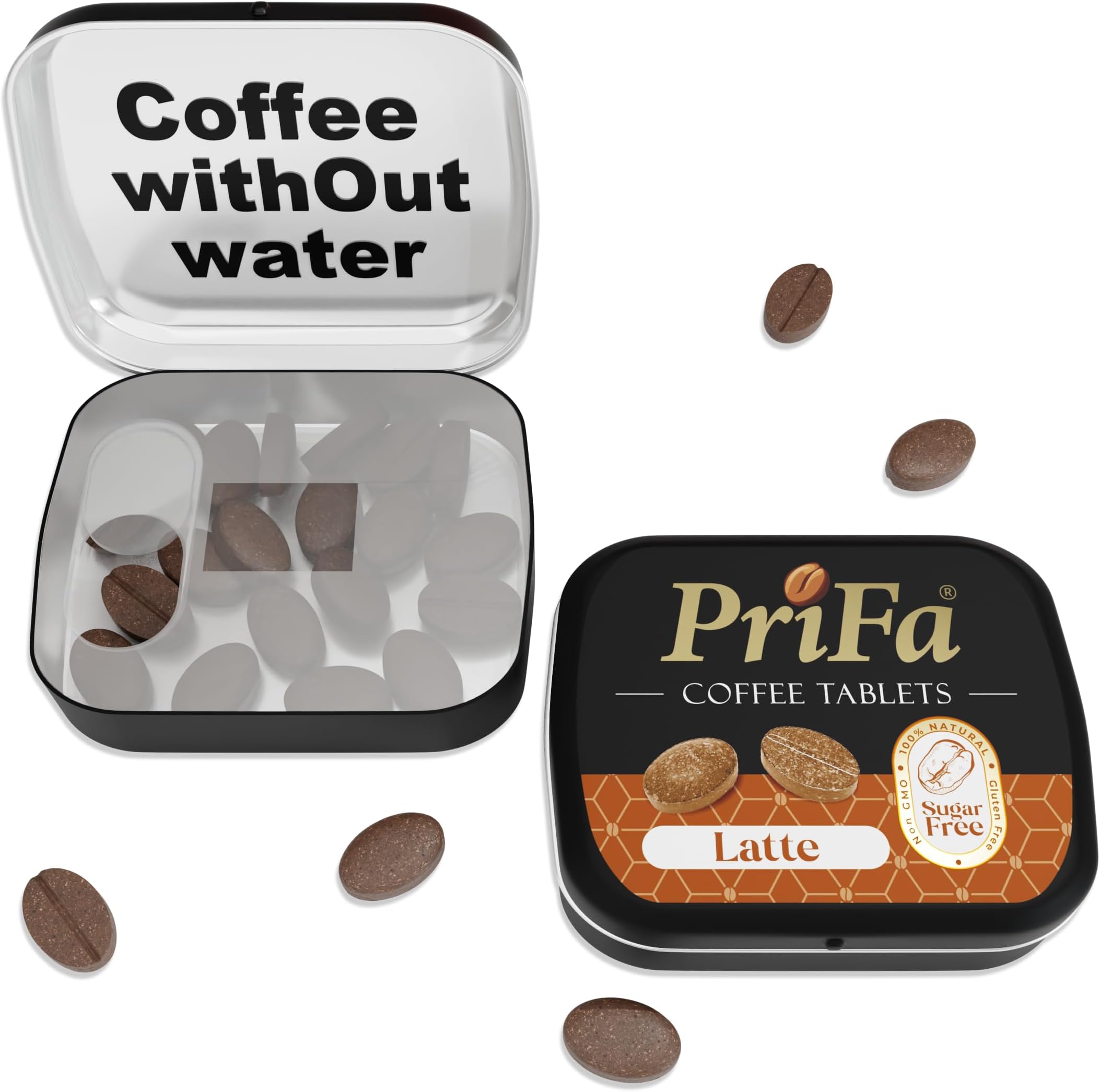 PriFa Coffee Tablets, Latte Pocket Coffee - Unsweetened Real Coffee Absorbable Lozenge Coffee Candy - Natural Sugar Free Instant Energy Pouches, Caffeine Mints for Keto (Latte, 1 Pack, 25 Tablets)