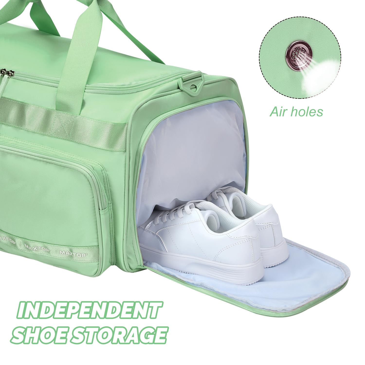 MAXTOP Reisetasche für Damen, Handgepäcktasche, Wochenendtasche, Übernachtungstasche, großes Fassungsvermögen, mit Schuhfach, Sporttasche mit Trocken- und Nass-Trennung, Matcha-Grün, Large size,