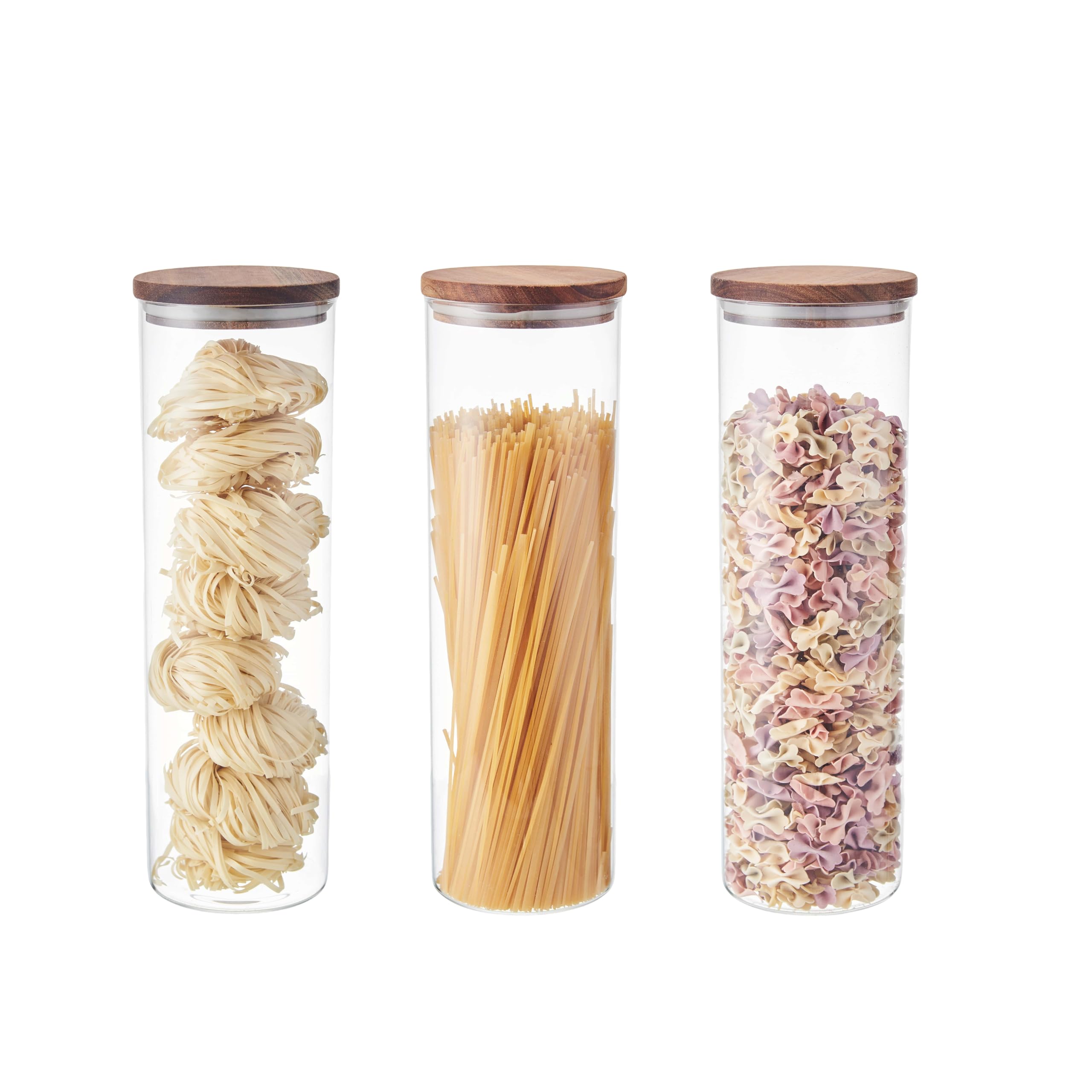 Eden & Willow Glass Kitchen Storage Canister Jars With Airtight Acacia Wooden Lids (Pack Of 3 Jars), Borosilicate Glass Food Storage Containers For Kitchen Pantry Organisation (3, 2L)