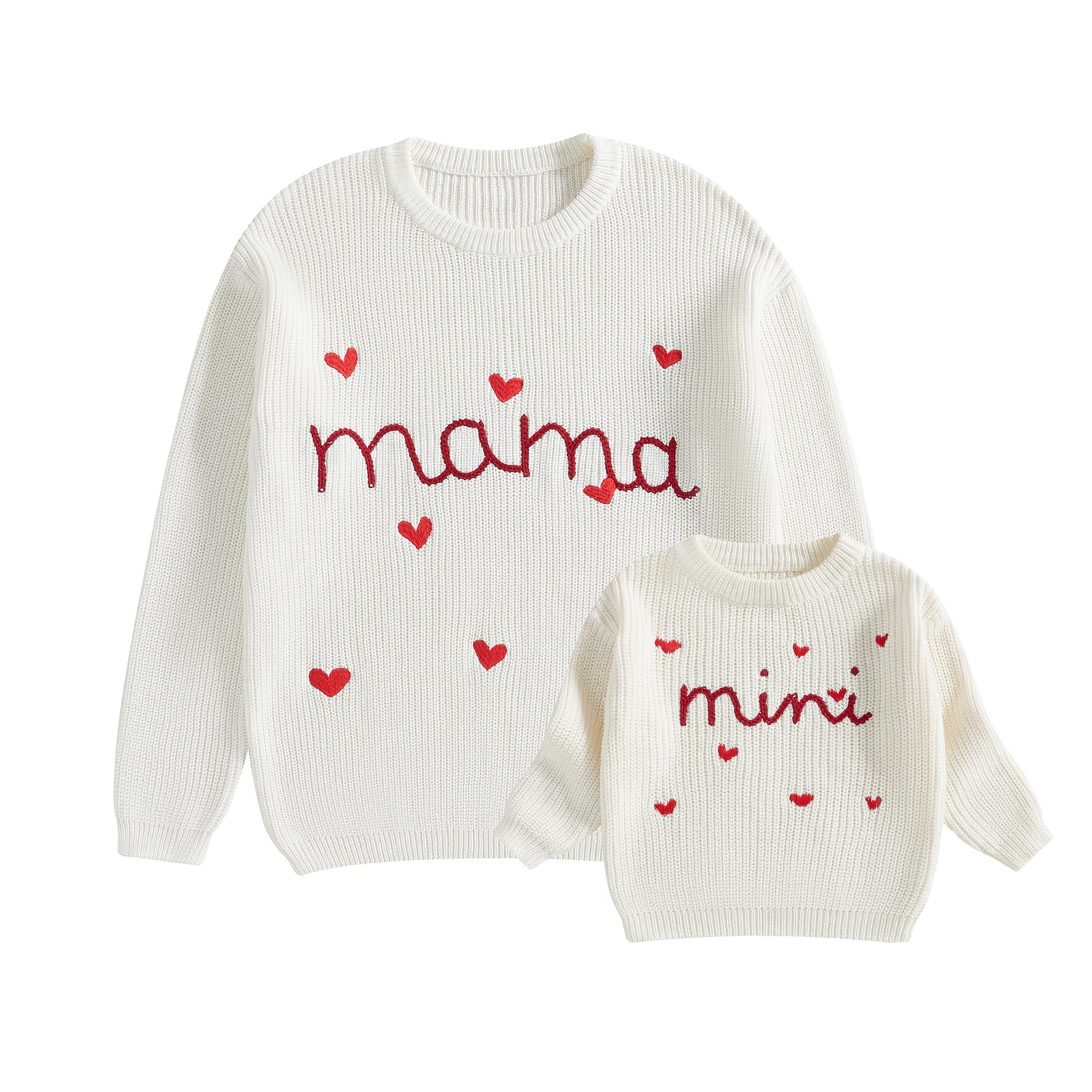 Mommy and Me Sweater Matching Family Outfit Long Sleeve Knit Sweater Pullover Mom and Baby Clothes (Baby, 3-6 Months, Cream White)