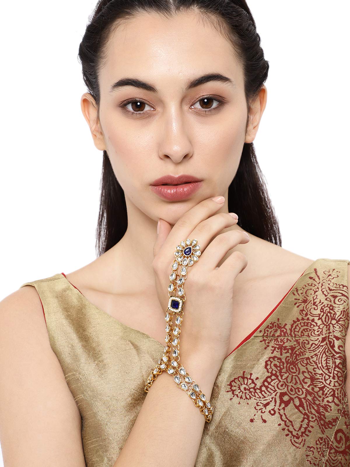 Women's Traditional Tone Kundan Ring Bracelet