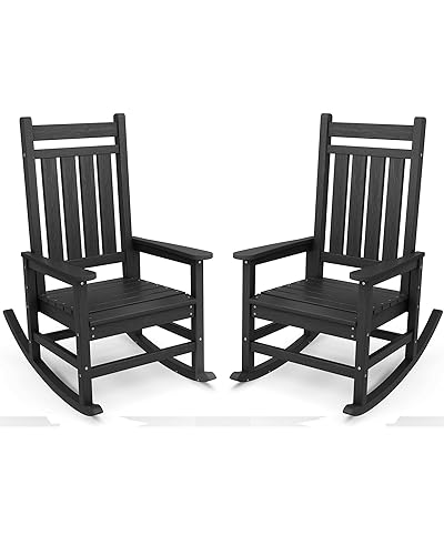 SERWALL Outdoor Rocking Chair Set of 2, HDPE Rocking Chairs