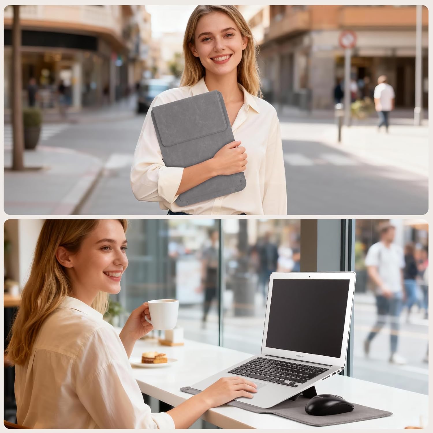 13-14" Laptop Sleeve Case for MacBook Pro 14" 13" M5/M4/M3/M2/M1, MacBook Air 13.6", PU Leather Magnetic with Stand Protective Bag Cover for HP Dell Lenovo Surface (13-14" | Grey) - Image 7