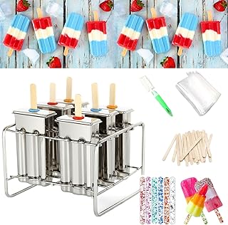 Set of 6 Stainless Steel Popsicle Molds Kit, Homemade Ice Treat Makerwit...