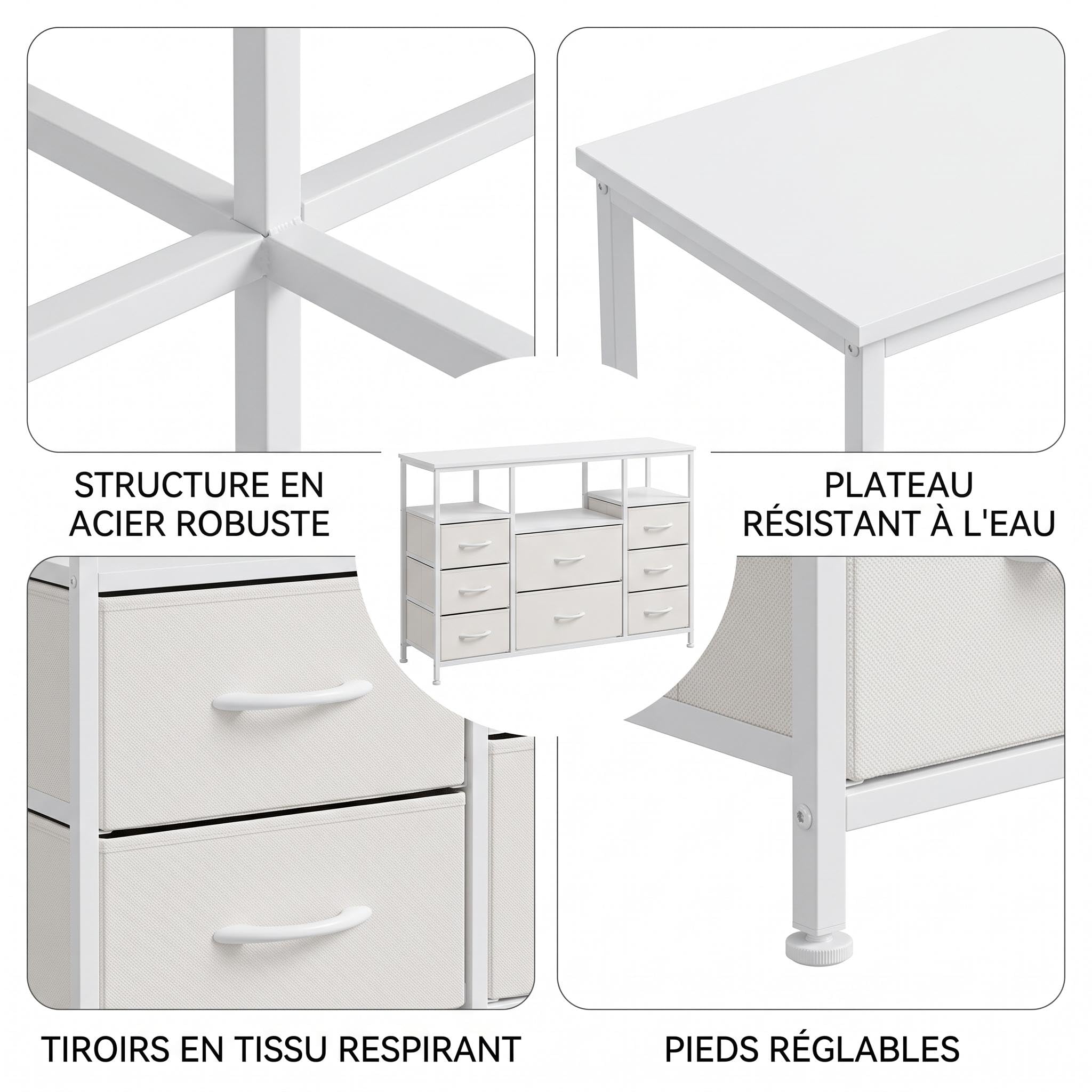 Garvee Meuble TV avec 8 Tiroirs en Tissu Et Étagères Ouvertes