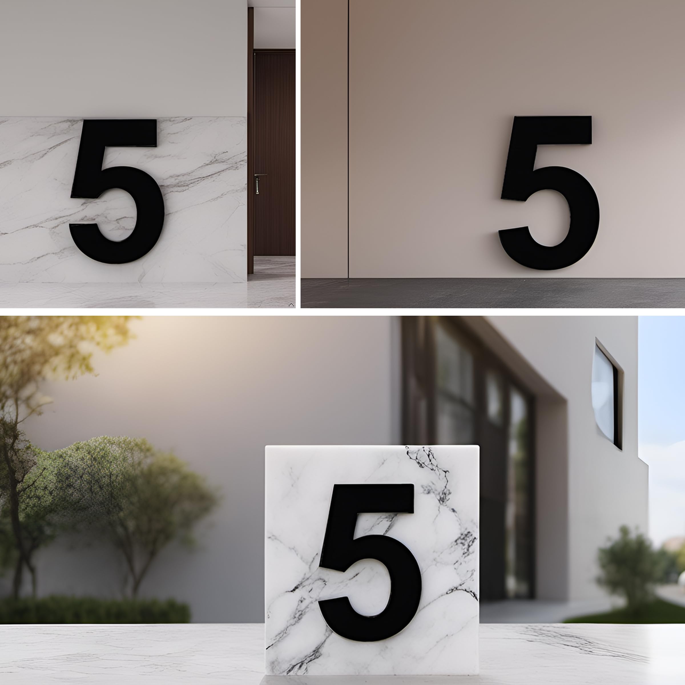 Modern Black Stainless Steel Floating House Number Sign - 8 Inch, With Installation Kit For Wall, Door