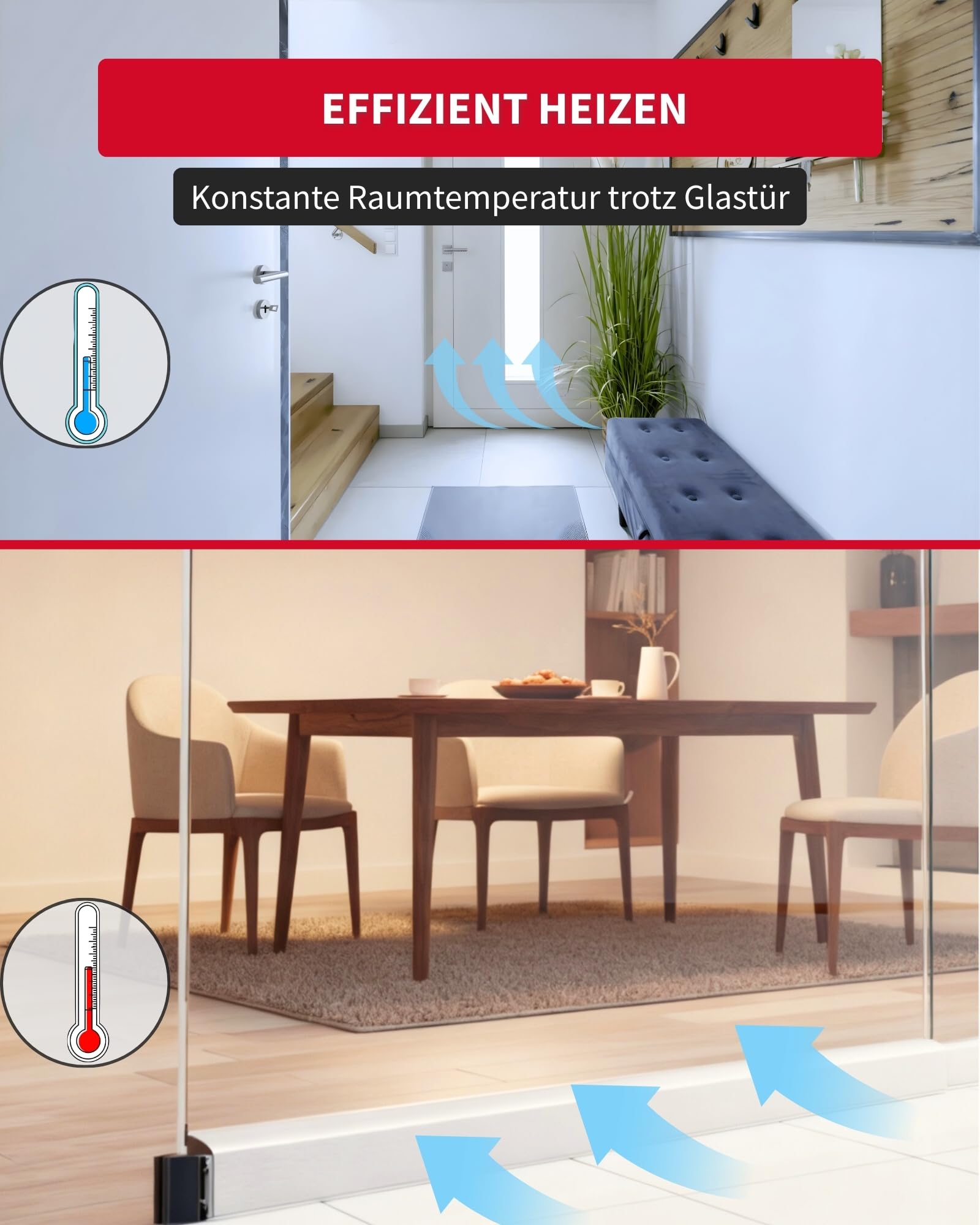 Gedotec Junta para puertas de cristal, sellado automático autoadhesivo, 1030 mm, burlete para puerta de cristal APPLIQUE GLASS, cinta adhesiva 3M extrafuerte, junta para puerta de cristal