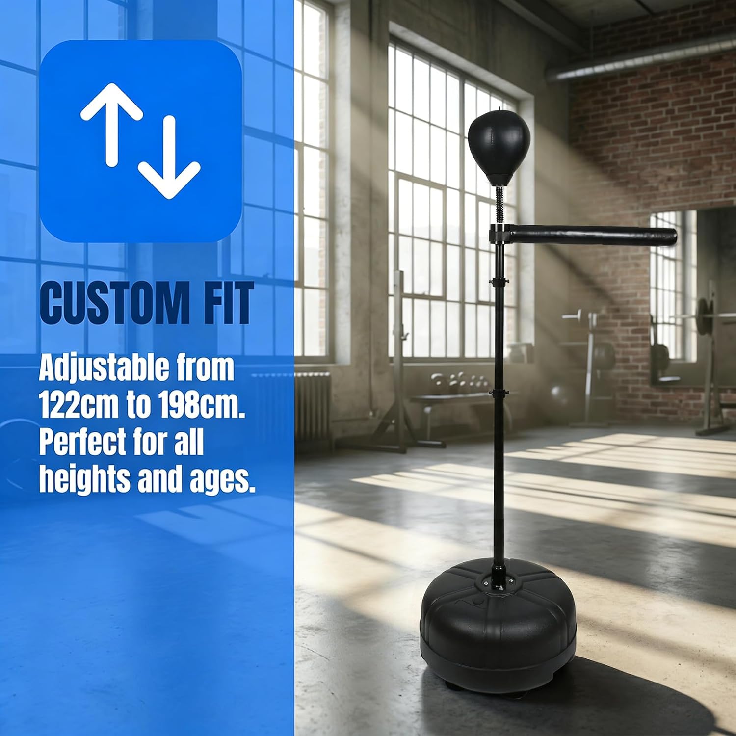 Boxing Bar with Punching Bag, Spinning Boxing Speed Trainer, Height Adjustable with Punching Bag and Reflex Bars, Training Equipment for Teens Adults, Black