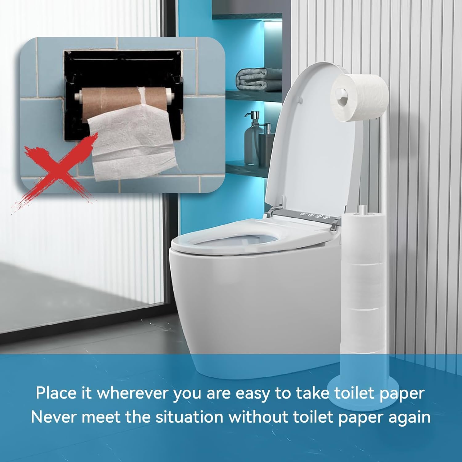 YUET Support de Papier Toilette, Porte-Papier Toilette sur Pied en Acier Inoxydable 304,Porte-Rouleau Autoportant pour Stockage Rangement Distributeur pour 5 Rouleaux avec Base Lourde,Blanc