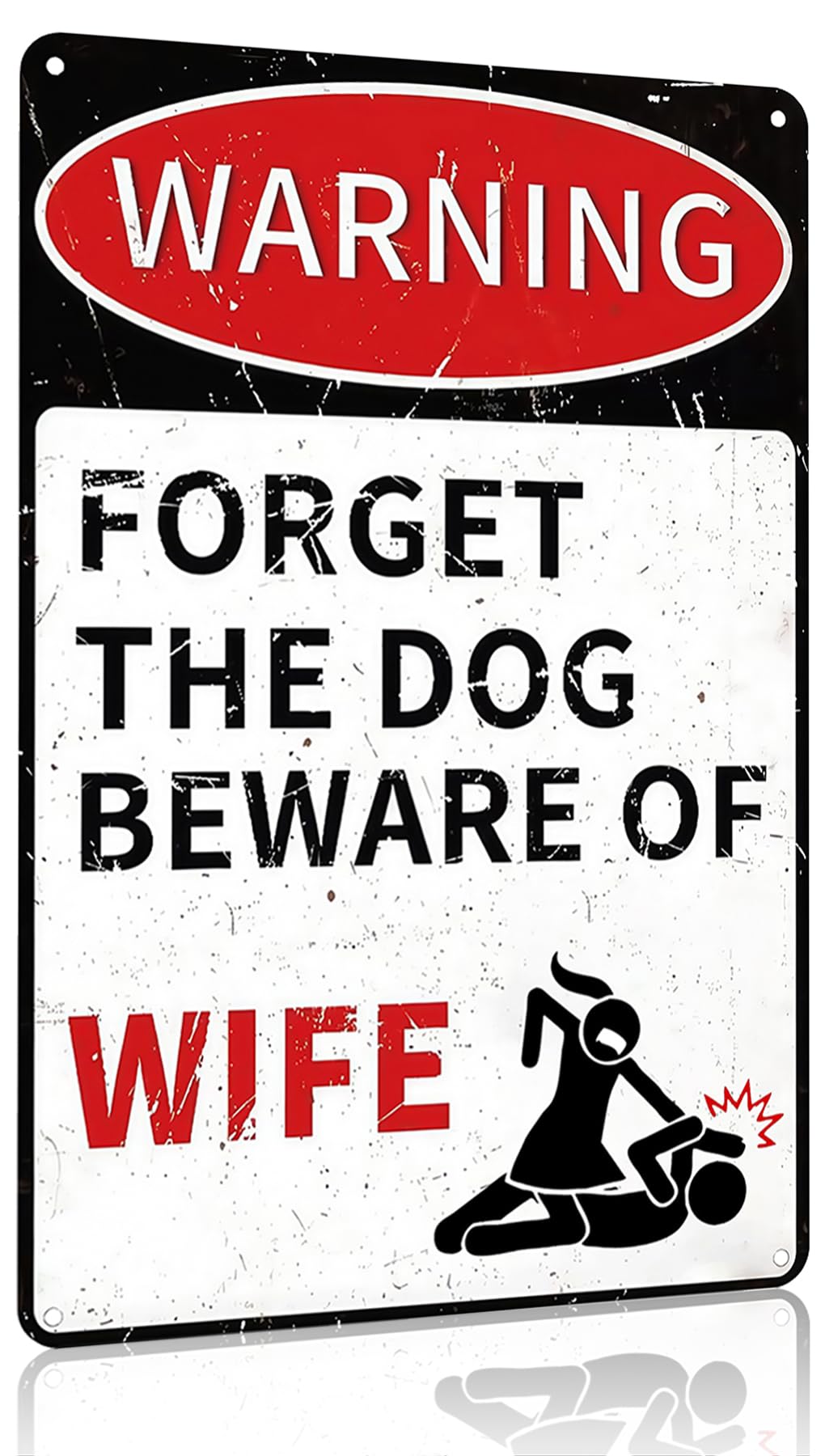 Crzaysign Men Gifts Vintage Warning Beware of Wife Forget The Dog Tin Sign for Man Cave Garage Bedroom Office Bar Decor 8x12 Inch (3350)