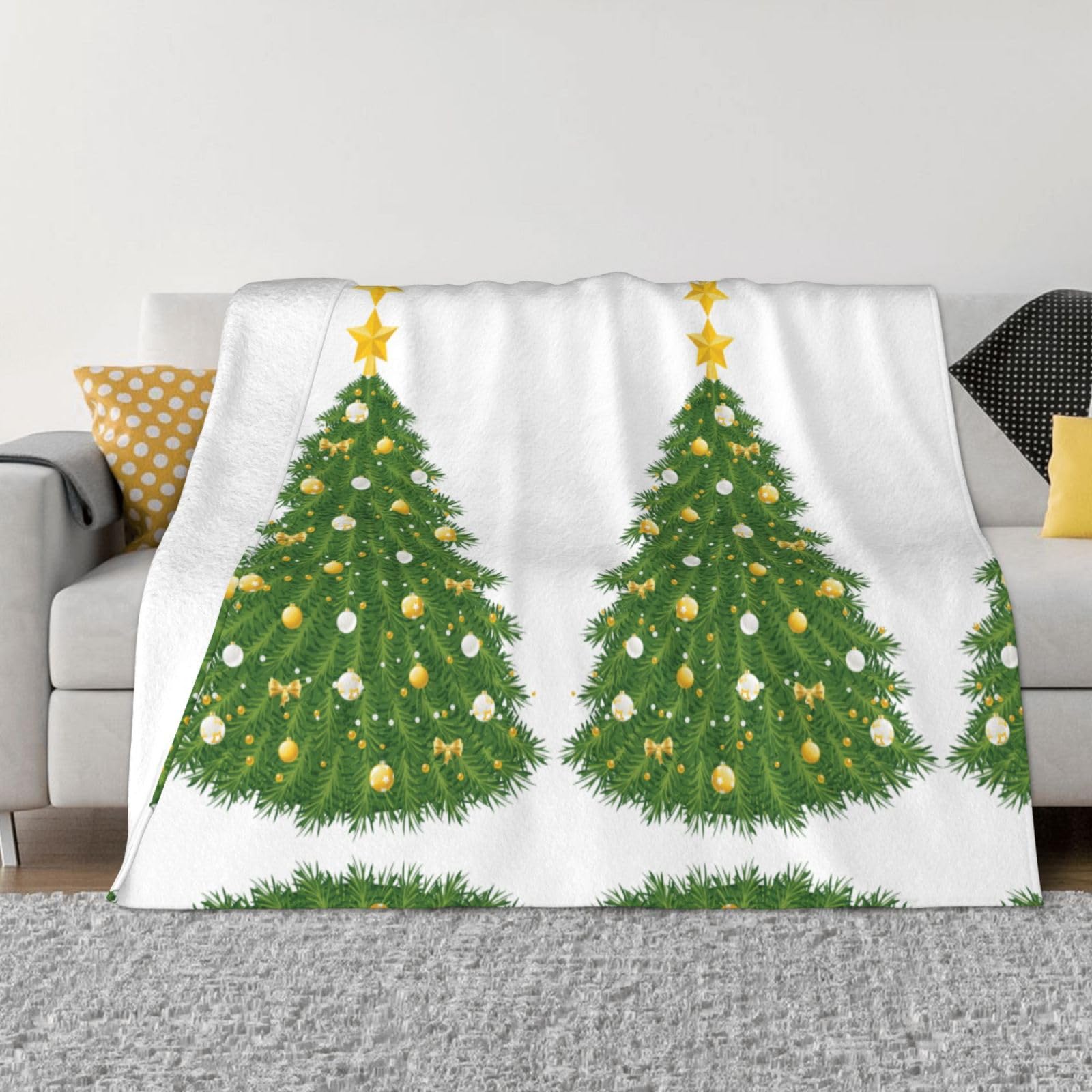 Personalisierte Decke mit Weihnachtsbaum, bedruckt, warm, weich, bequem, Flanell, Überwurfdecke für Bett, Sofa