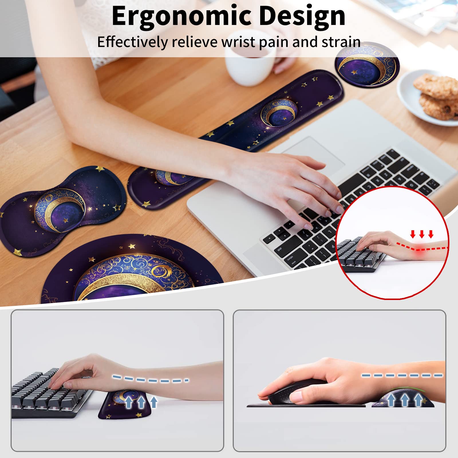 Podkładka pod mysz + podkładka pod nadgarstek pod klawiaturę + podkładka pod nadgarstek + podstawka, ergonomiczna pianka z pamięcią kształtu, zestaw do laptopa, komputera, biura, domu, pracy, gier