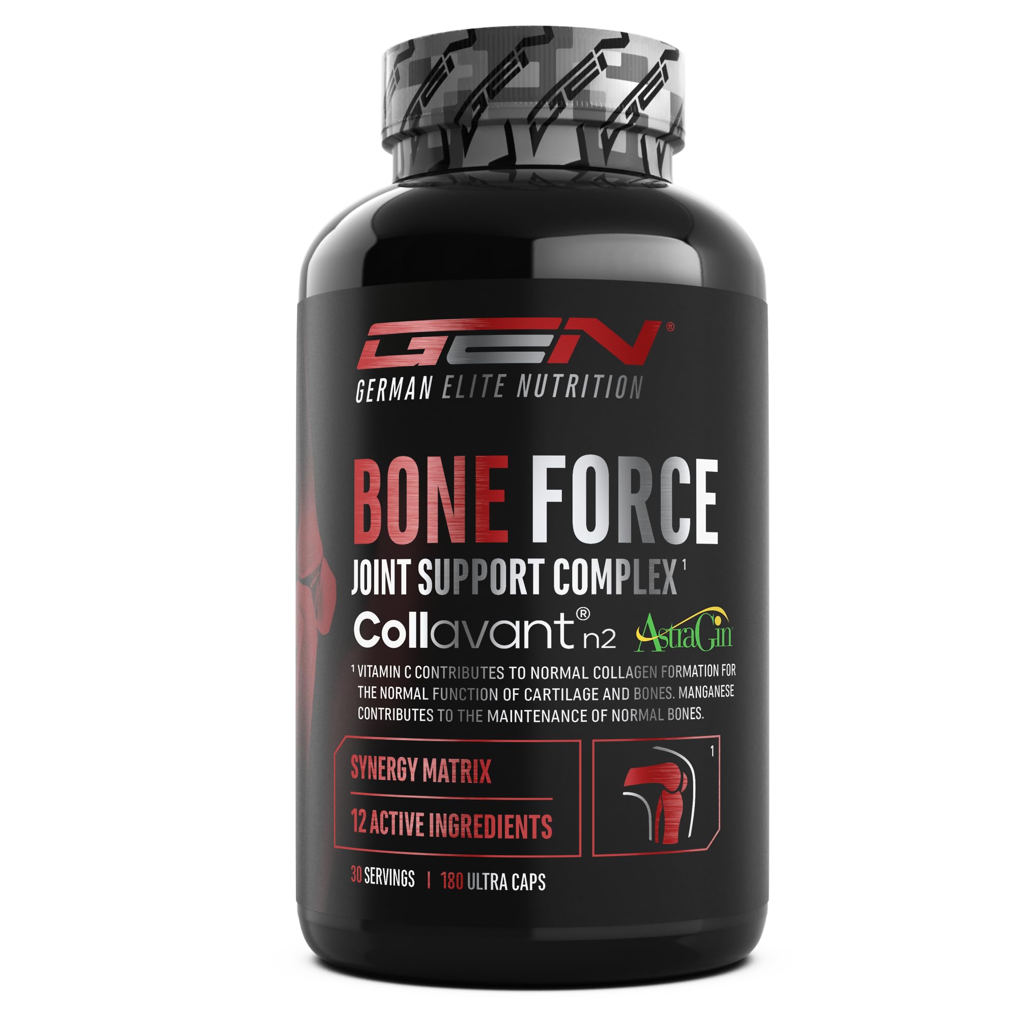 GEN GERMAN ELITE NUTRITION Bone Force - 180 Ultra Kapseln | Kollagen Typ II & Glucosamin, Collavant® N2, AstraGin®, MSM, Chondroitin, Cissus & Hyaluronsäure