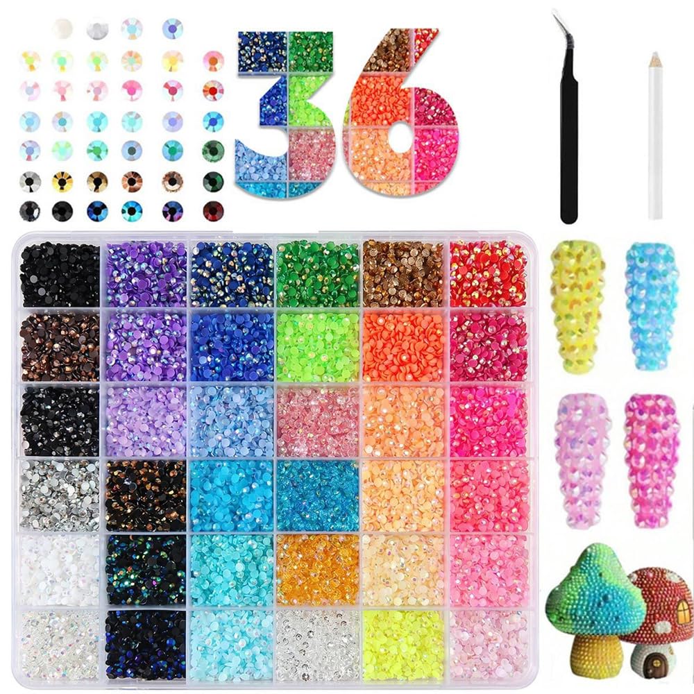 28 Colours Bedazzling Rhinestone Kit,24000 PCS 3mm Gems Bedazzling with Tweezer & Pen, for DIY Crafts, Clothing, Tumblers, Mugs, Shoes, Fabric and Nail Art (colorful-36Colours)