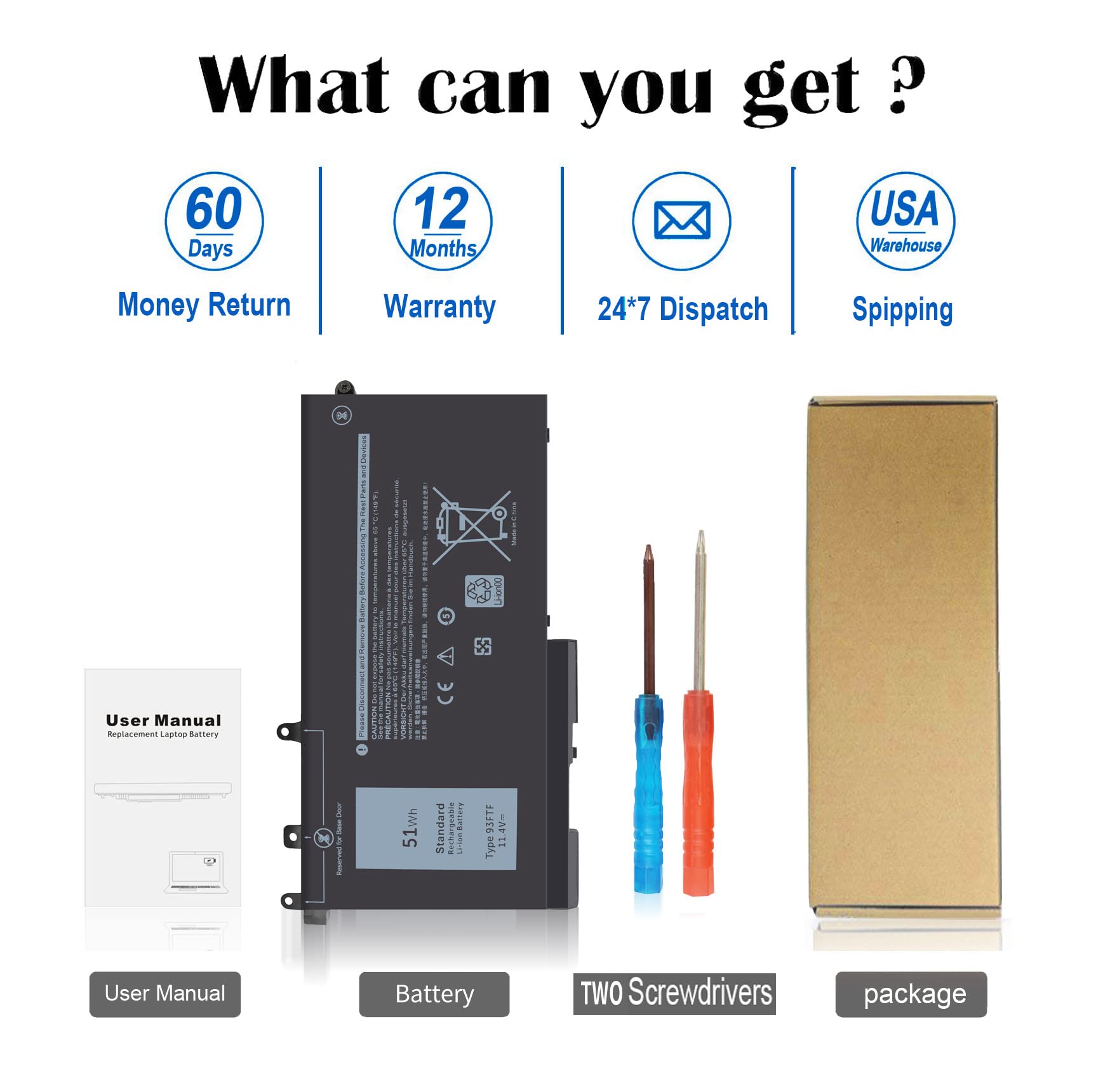 Amazon.com: 93FTF Battery Replacement for Dell Latitude 5580 5480