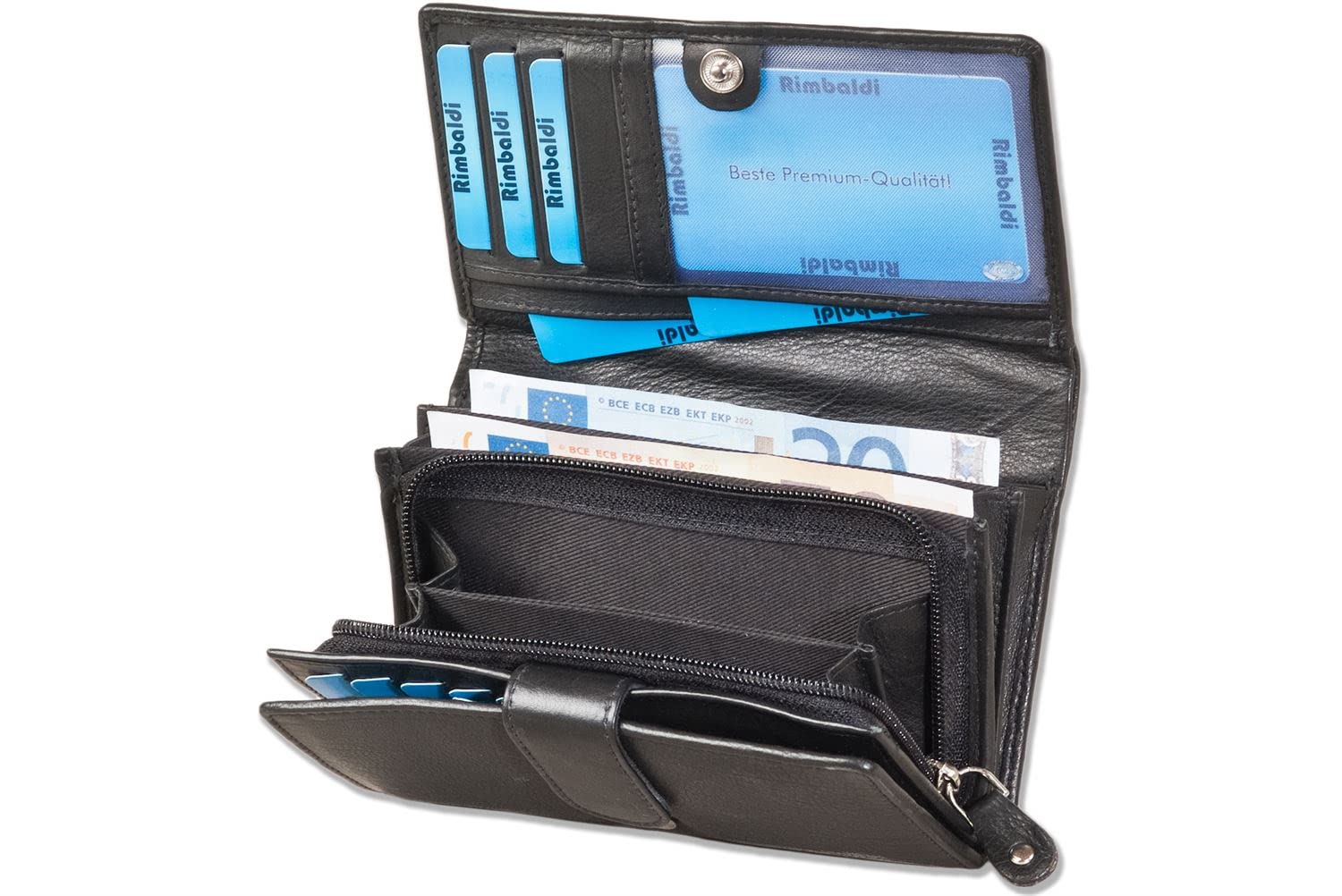Monedero con mucho espacio, piel natural de vaca, negro (negro) - 2051609