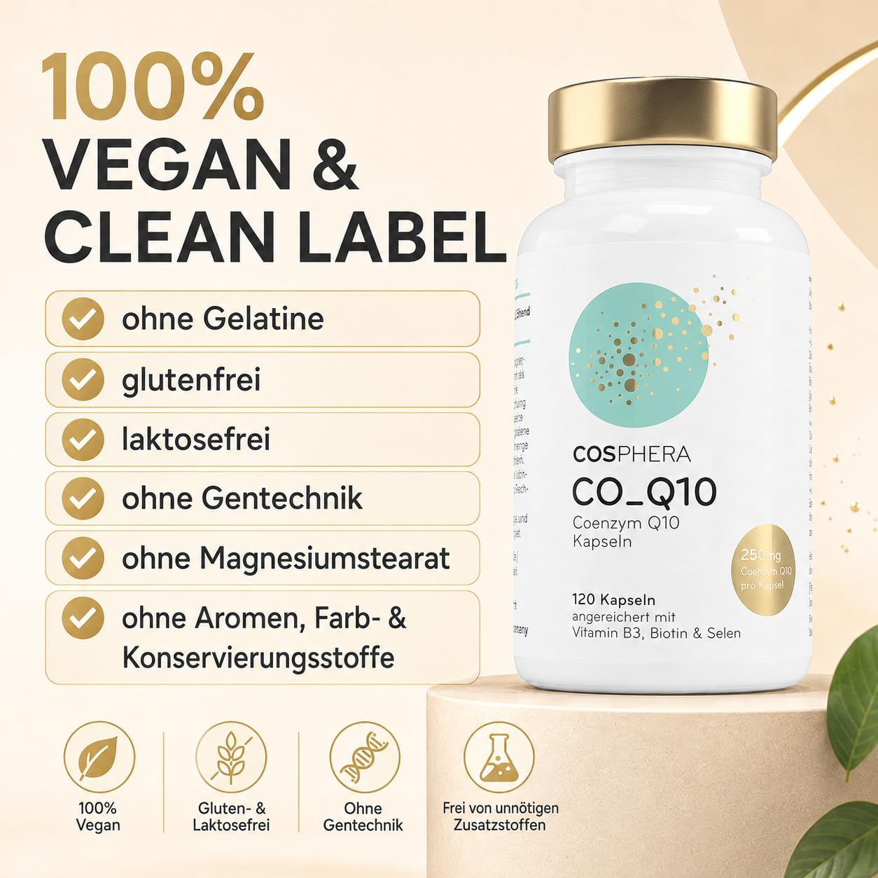 Coenzym Q10 - Hochdosiert mit 250 mg pro Kapsel. 120 vegane Kapseln im 4 Monatsvorrat - Angereichert mit Biotin & Niacin als Beitrag zum Erhalt normaler Haut & für einen normalen Energiestoffwechsel.