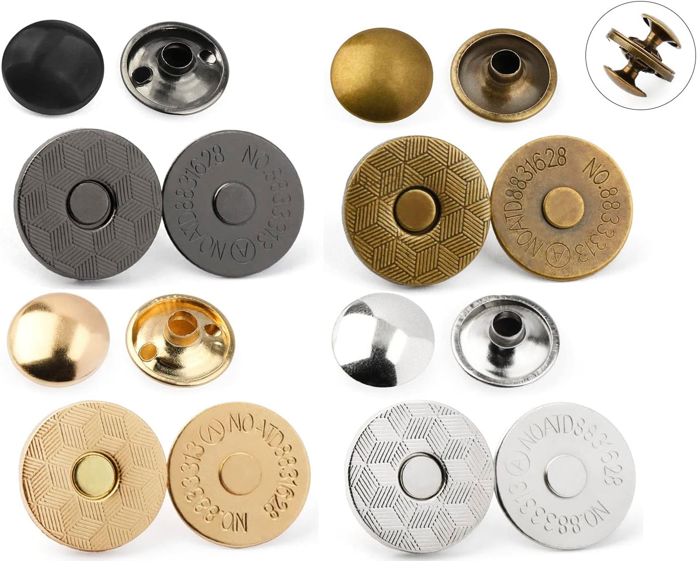 MAHAVIMOKSA 40Sets 18mm Thin Style Magnetic Button Snaps Double Rivet Closures Round Clasp Stud Button for DIY Craft Sewing Bag Purse Leather Clothing Scrapbooking (Mixed 4 Colors)