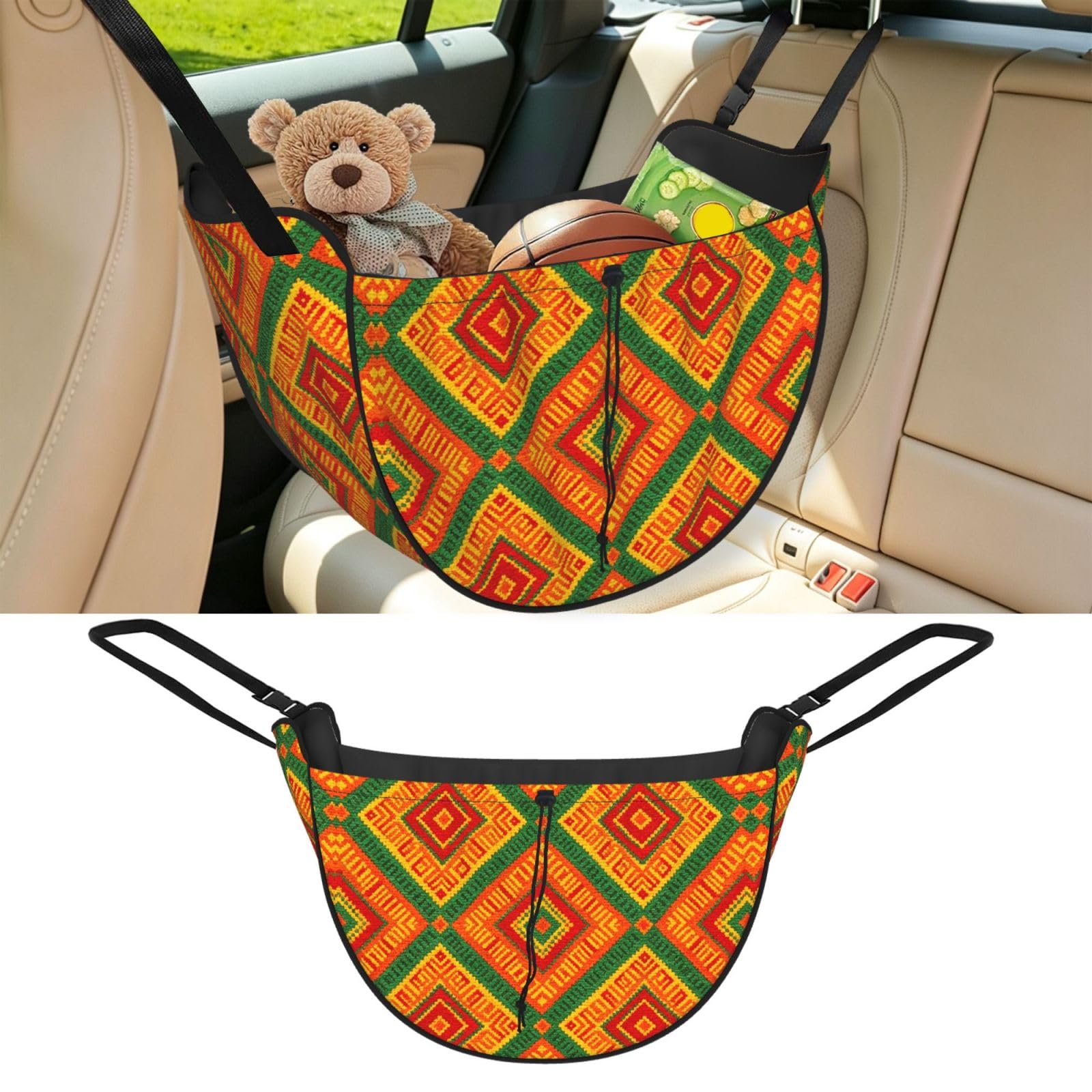 Cntdbu Black Boho Diamond Car Seat Organizer-Backseat Storage Bag For Travel