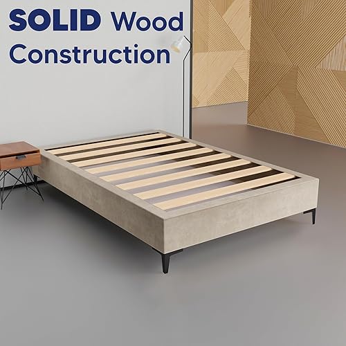 Miniatura 3 de Cama con plataforma de madera de terciopelo de alta calidad de 15 pulgadas, duradera, elegante, opciones de multicolor, no necesita somier, patas de