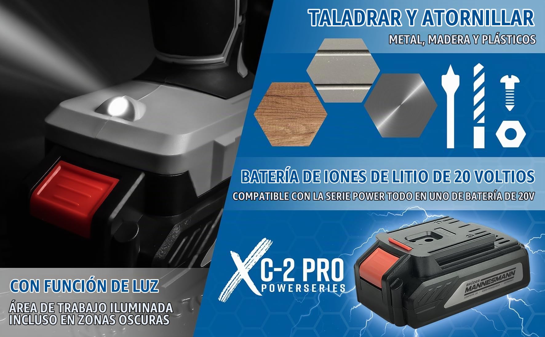 Mannesmann M17680 Brothers - Taladro inalámbrico, 20 V