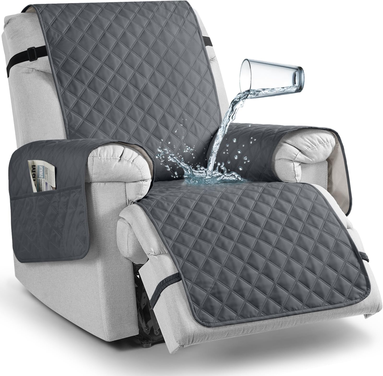 TAOCOCO Non-Slip Recliner Chair Cover Sofa Slipcover, Pet Cover for Small Recliner Chair with Elastic Straps, Washable Reclining Chair Cover Recliner Furniture Protector (23' Small, Dark Grey)