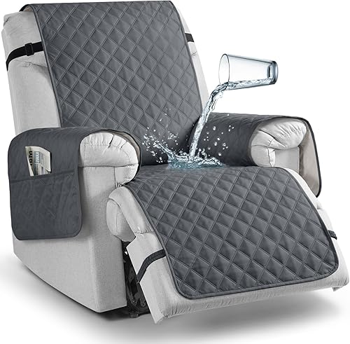 Vista 27 de TAOCOCO Fundas para sofá reclinable 100% impermeables, con correas para las piernas, funda de sofá reclinable lavable en 1 pieza con bolsillo, Gris
