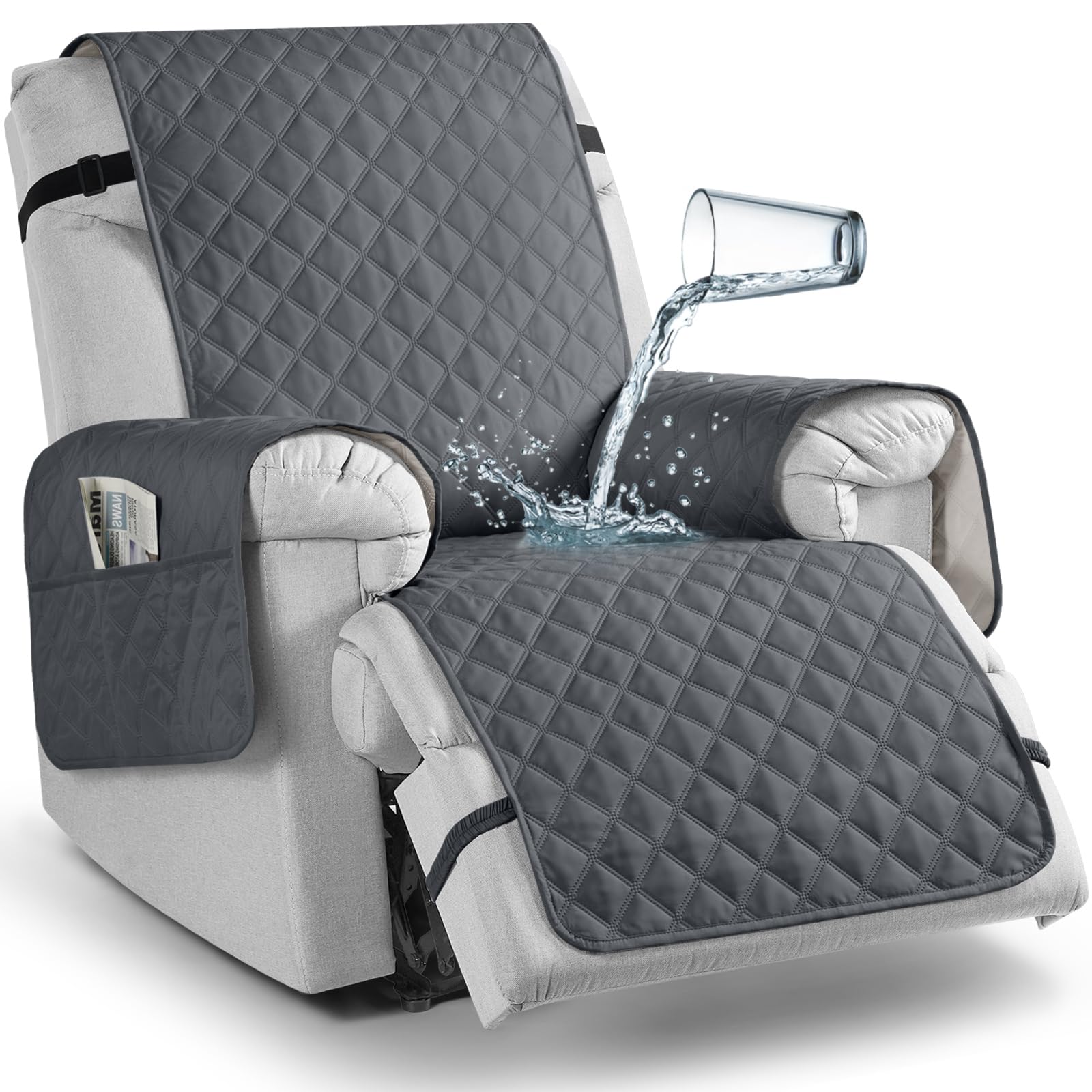 TAOCOCO Non-Slip Recliner Chair Cover Sofa Slipcover, Pet Cover for Small Recliner Chair with Elastic Straps, Washable Reclining Chair Cover Recliner Furniture Protector (23' Small, Dark Grey)