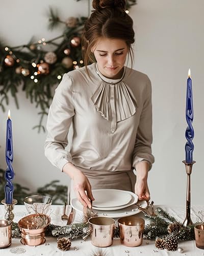 Miniatura 3 de LPUSA Velas cónicas espiral azul marino, velas retorcidas, velas cónicas de palo para bodas, fiestas, cera sin perfume, velas de cena sin goteo,