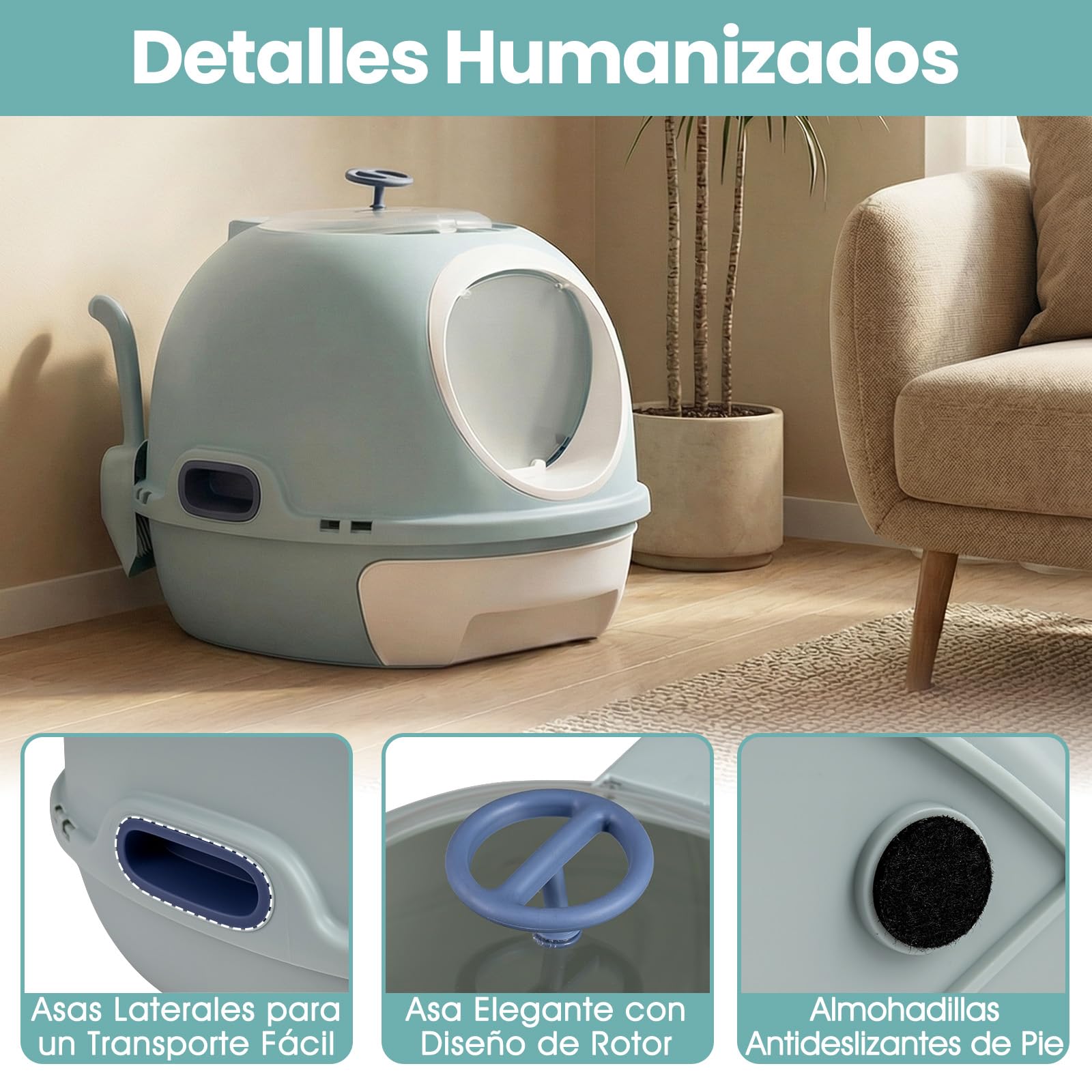 GOPLUS Bandeja Sanitaria Cerrada para Gatos, Casa de Baño para Gatos con Pala, Doble Entrada, Mueble para Arena con Cajón Inferior Extraíble para una Fácil Limpieza, 54,5 x 46 x 39,5 CM (Azul)
