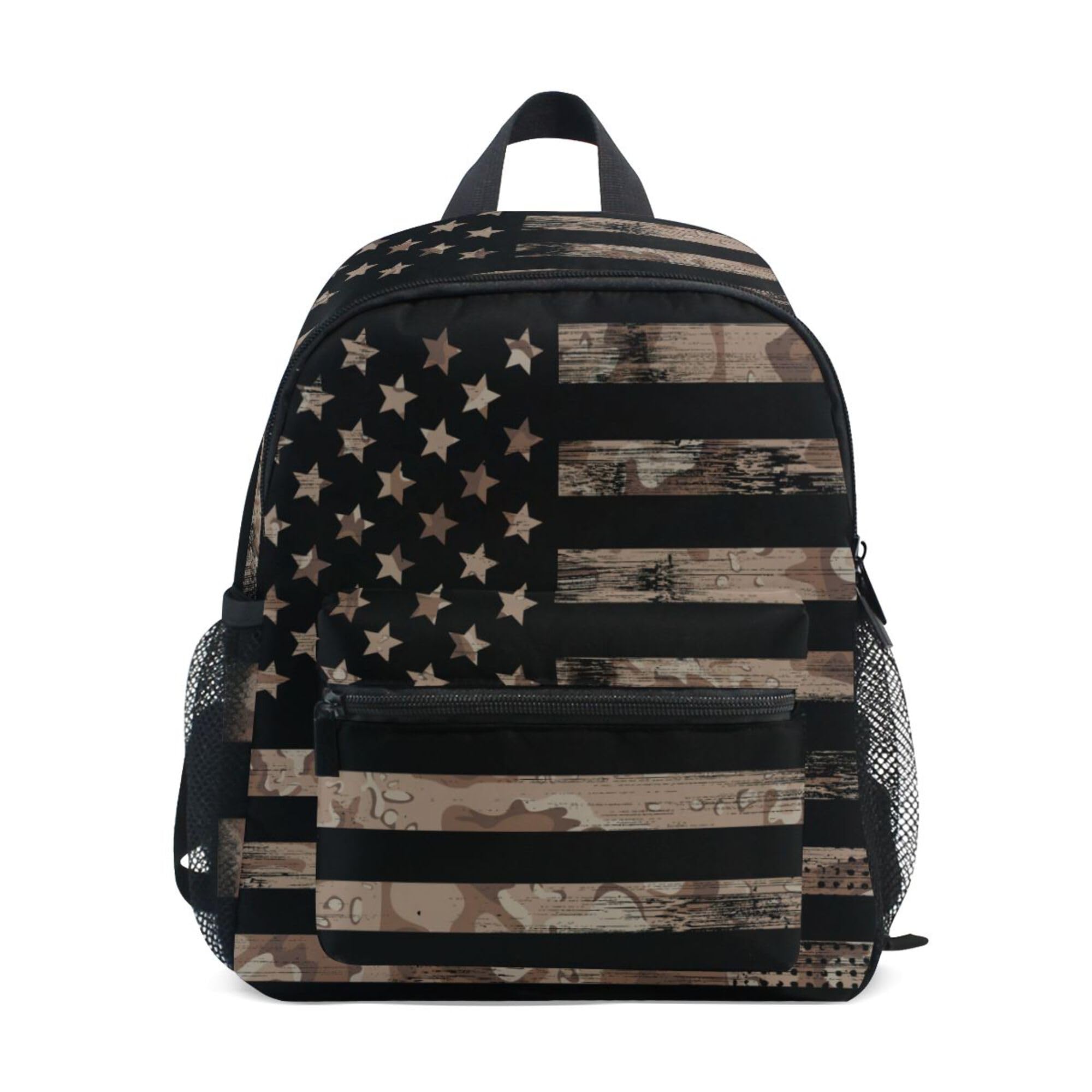 Fisyme Vintage Brown American Flag Toddler Backpack School Bag Kids Daypack for Kindergarten Preschool Nursery Girls Boys, S
