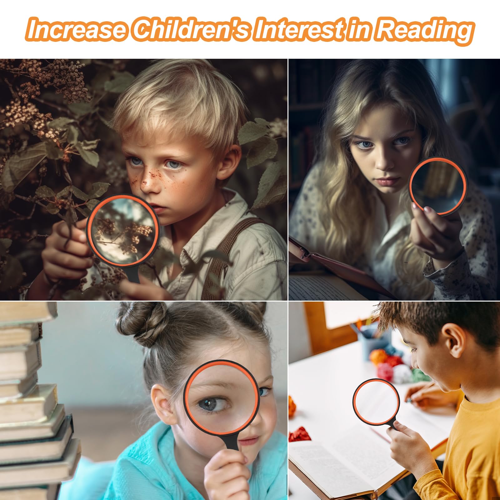 Fousenuk Lupa de Mano 100mm, Lupas de Gran Aumento con Mango de Goma Antideslizante, Inastillable Lente de Aumento para Personas Mayores, Niños, Lectura, Manualidades, Libros, Insectos, Inspección
