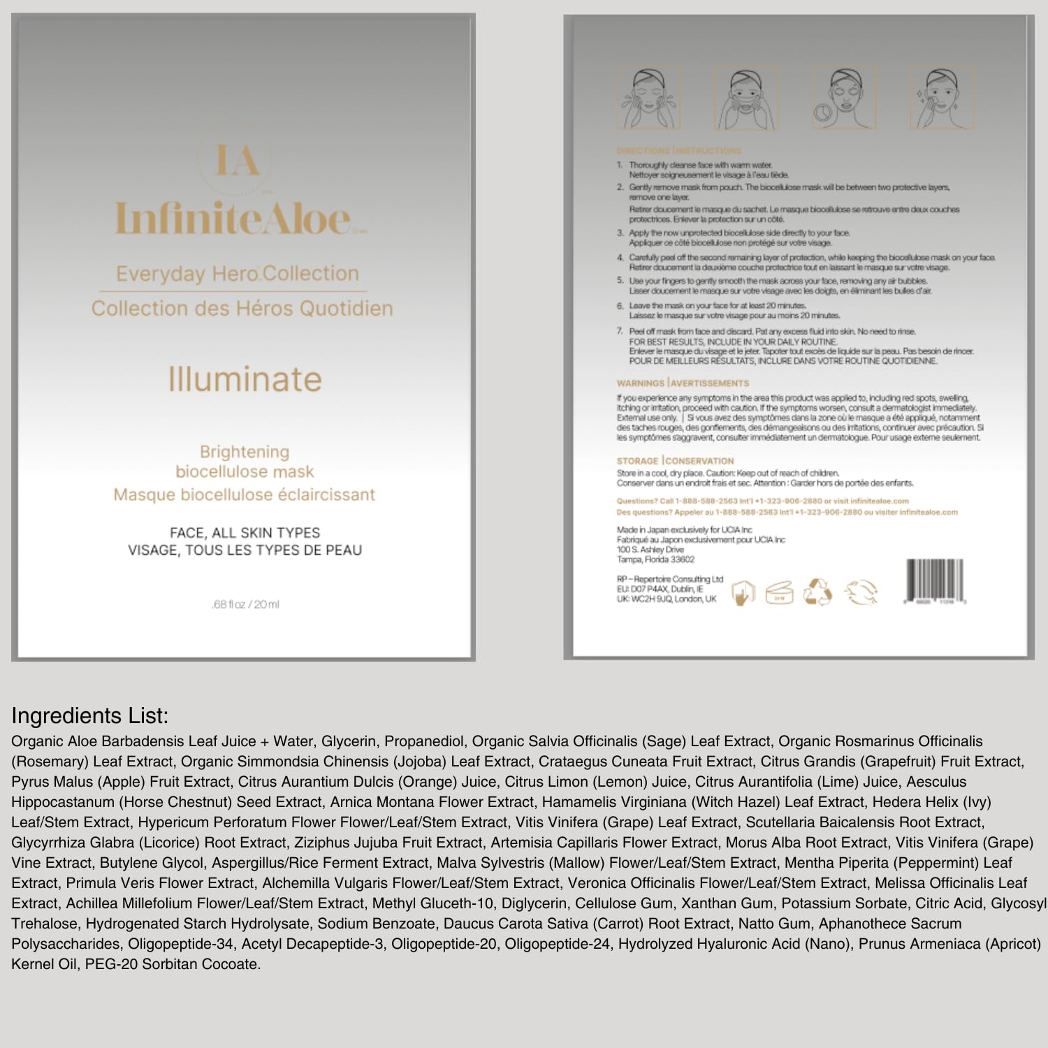 InfiniteAloe Biocellulose Fiber Face Mask, Everyday Hero Illuminate Brightening Face Mask - Image 8