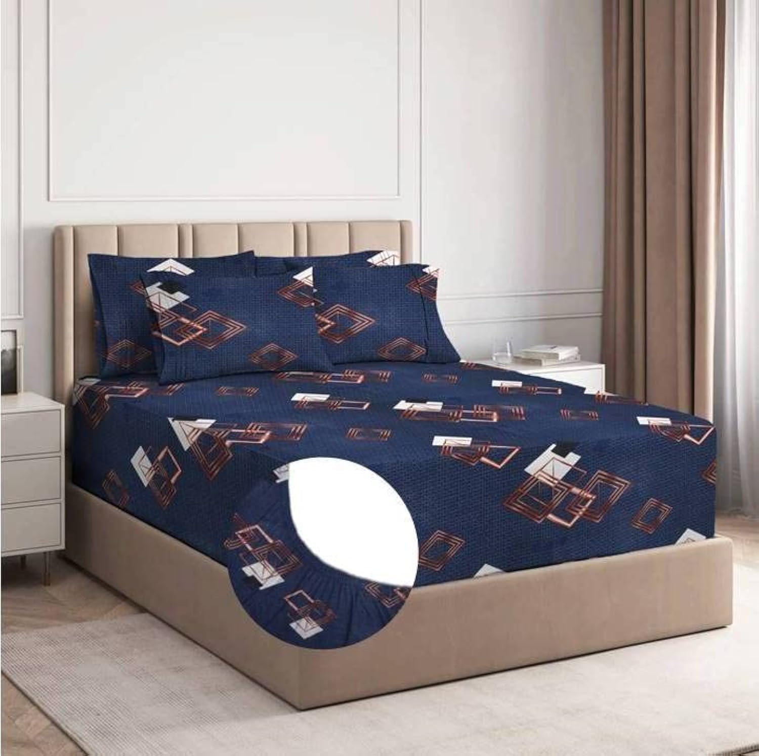 BSB HOME Premium Cotton Elastic Fitted Bedsheets with 2 King Size Pillow Covers | Double Bed with All Around Elastic 180 TC Supersoft | Size - 72 King Sizex78+10 inches |Black & White