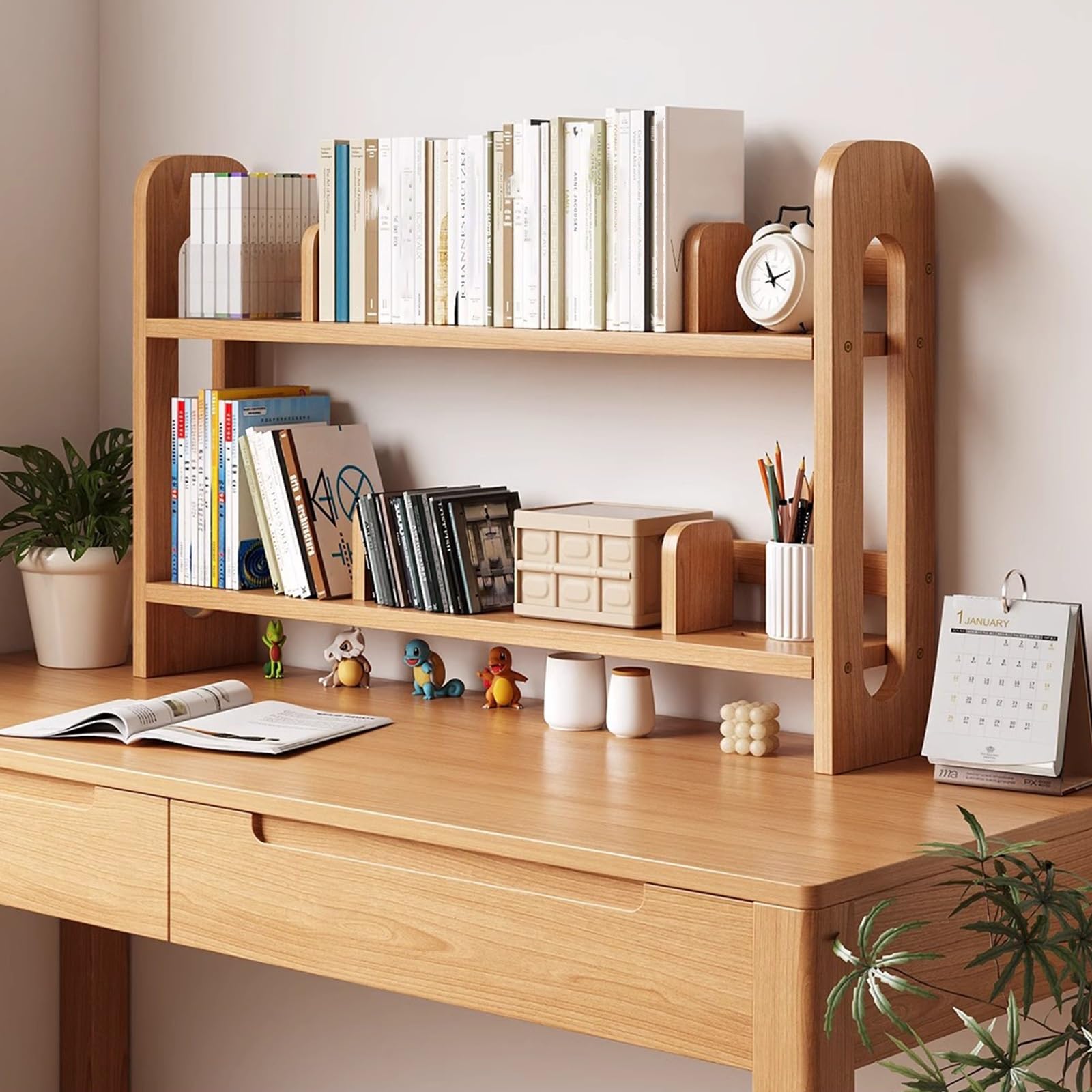 Scaffale Libreria Legno Regolabile,Dormitorio organizer per riporre oggetti Multistrato, Organizzatore Monitor,3 strati Scaffale Espositivo da Scrivania,Per Casa, Ufficio, Scuola, Studio