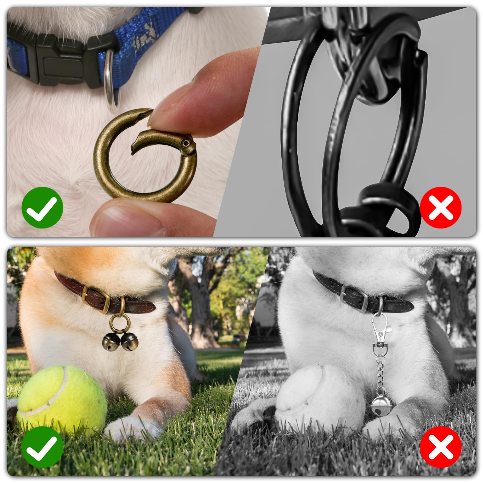 Campanello extra forte per collare cani gatti ottone con moschettone girevole