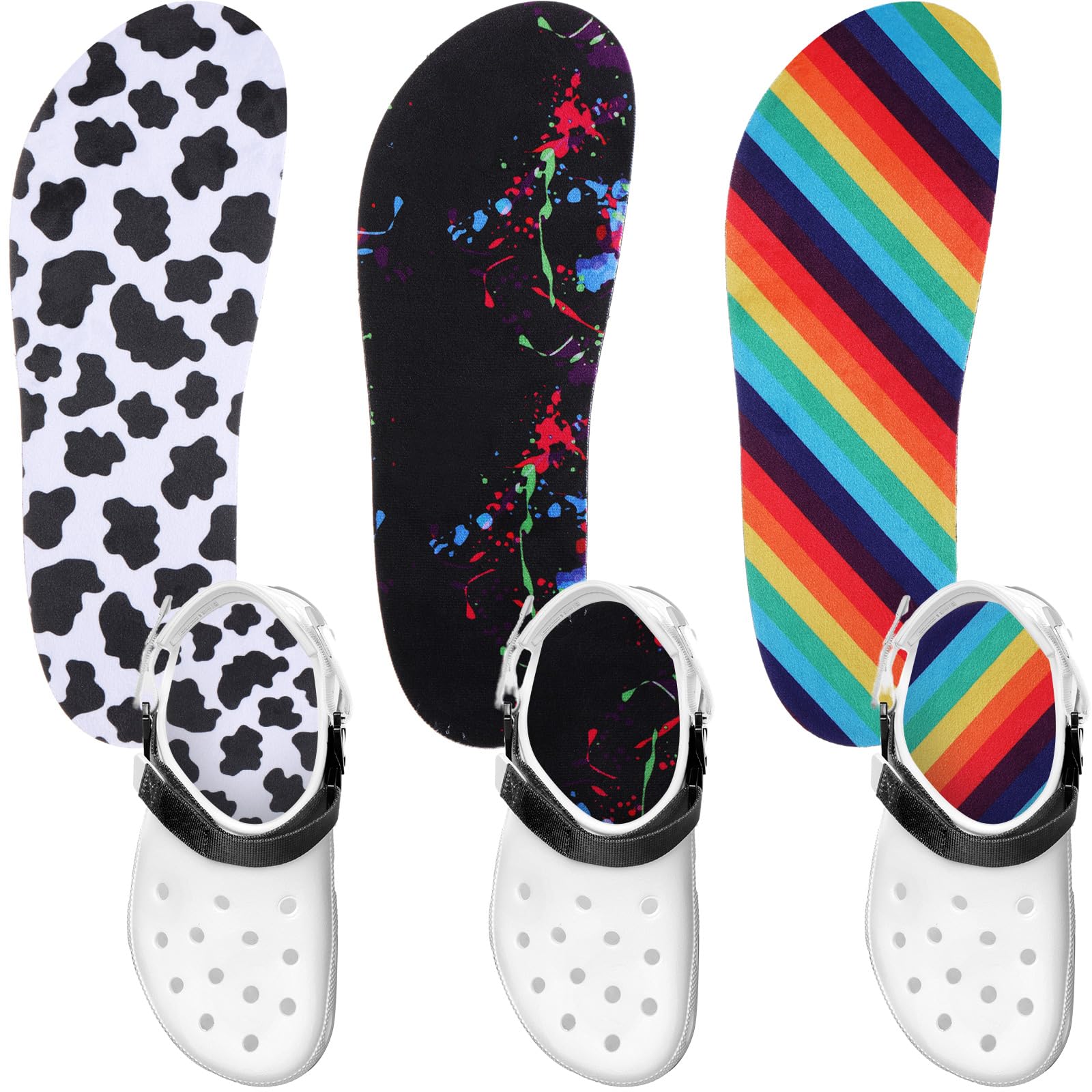Velmitten 3 Pairs Shoe Insole for Clog Garden Shoe Colorful Liner Floral Washable Barefoot Insert Sockless Pad for Women Men(Classic Style)