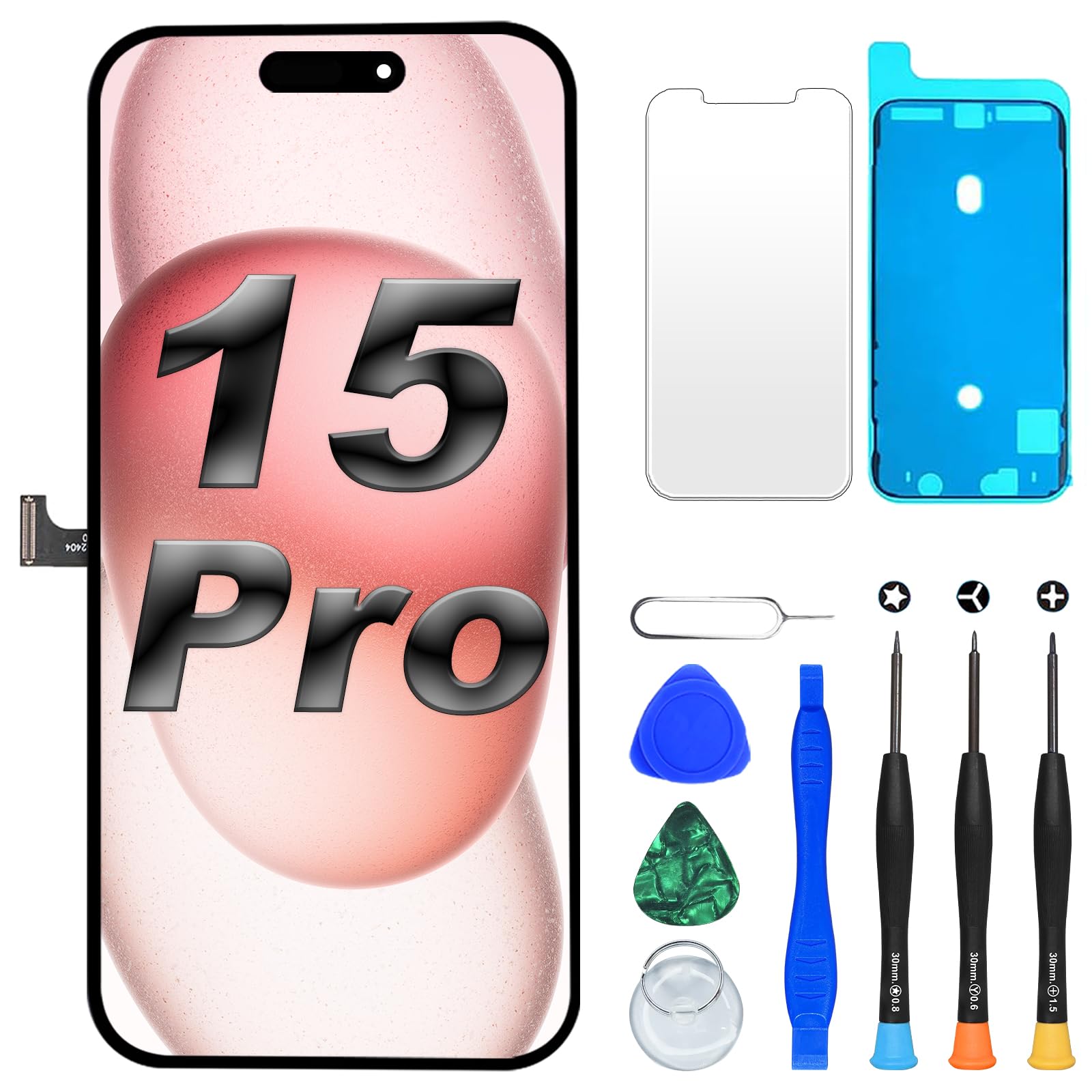 Digi4U LCD Display Ersatz für iPhone 15 Pro, 6,1 Zoll Bildschirm | FHD, reaktionsschnelle Touchfunktion, Face ID-Unterstützung, preiswerte Reparaturlösung inkl. Reparaturset