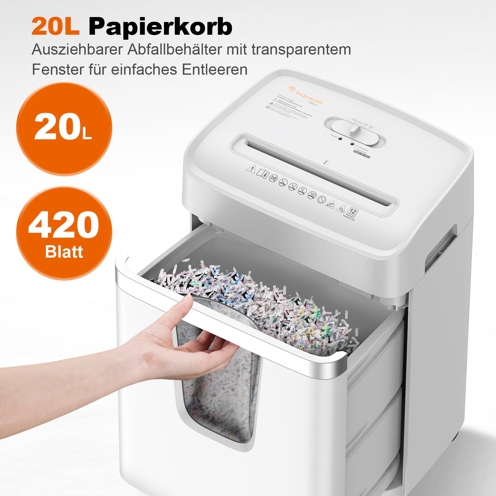 Bonsaii Aktenvernichter 12 Blatt, P-4 Kreuzschnitt Schredder für Kreditkarten, Büroklammern, CDs, 20L Behälter mit Sichtfenster, 15 Min Dauerbetrieb, für Büro & Zuhause, C282-A