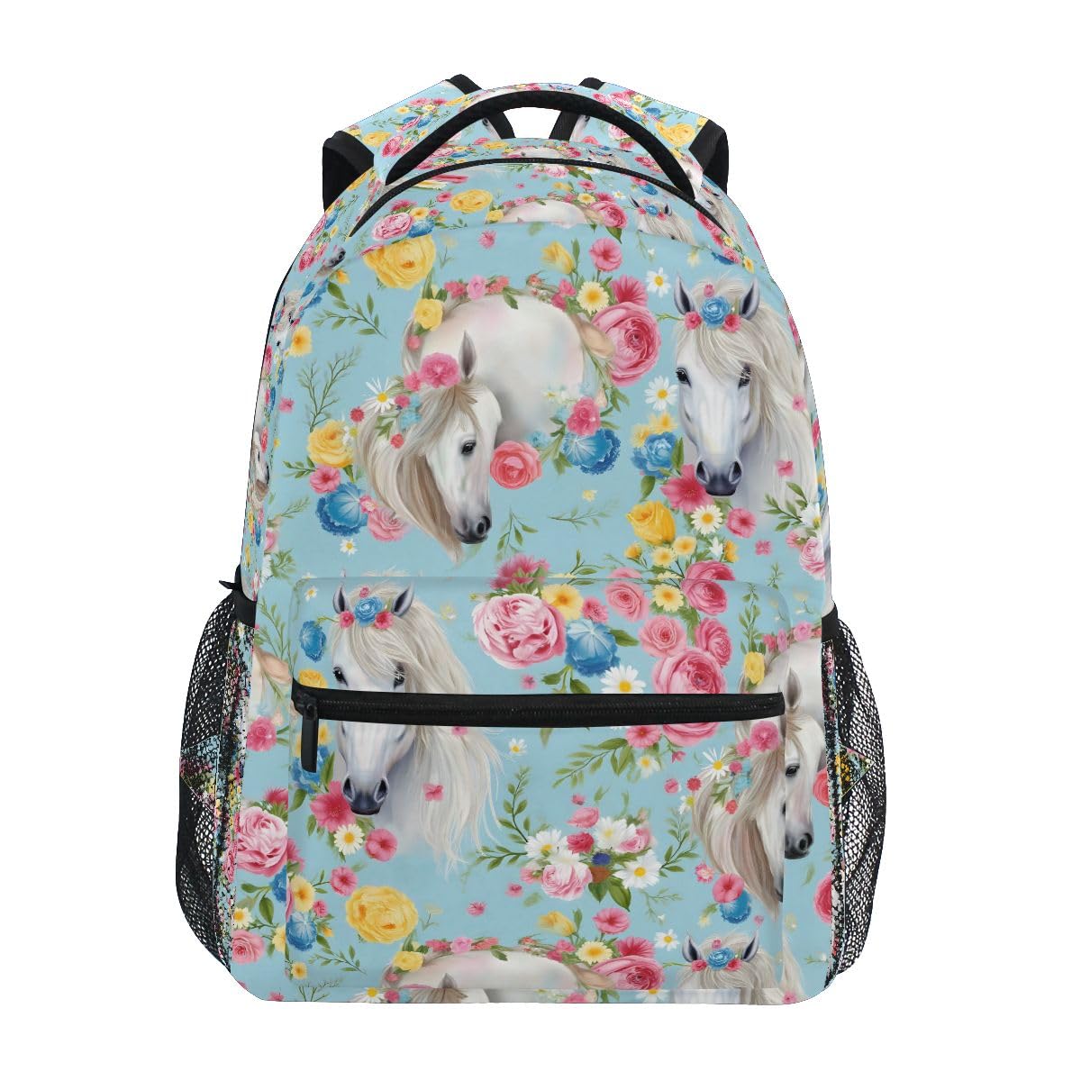 School Backpacks Flower Horse Student Backpack Big For Girls Kids Elementary School Shoulder Bag Bookbag