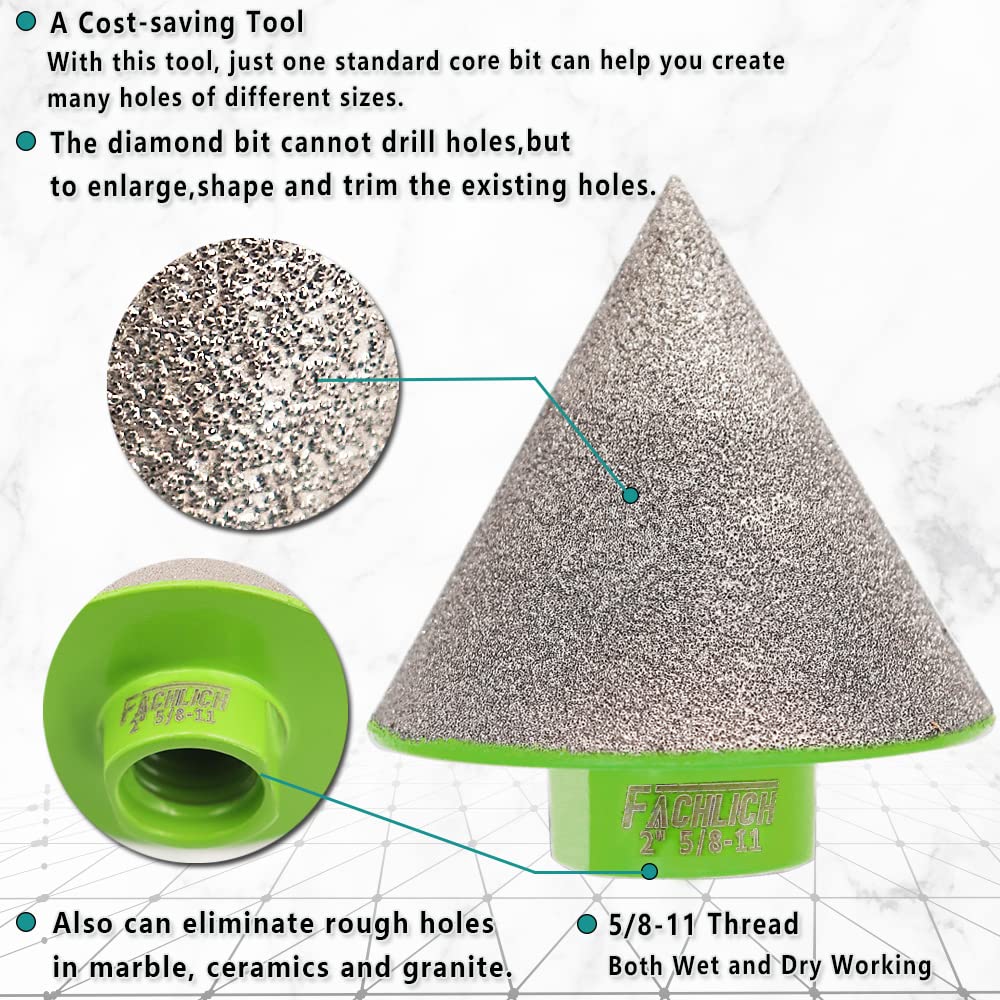 Fresa de Diamante 50mm Broca de Chaflán para Agrandar Agujeros en Baldosas Porcelana Mármol Cerámica Granito
