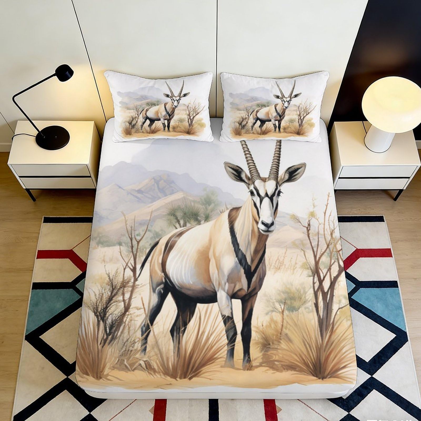 Pnayamiorkfel Style-4 3D Printed African Antelope Fitted Sheet Microfiber Soft Desert Landscape Bed Cover For Bedroom Dorm Mattress Decor 90X200x25cm