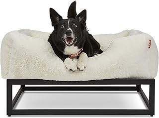 FUZI The Premium Elevated Dog Bed for Medium Dogs, Luxury Dog Beds - 36x27x18 Medium, Snow & Black