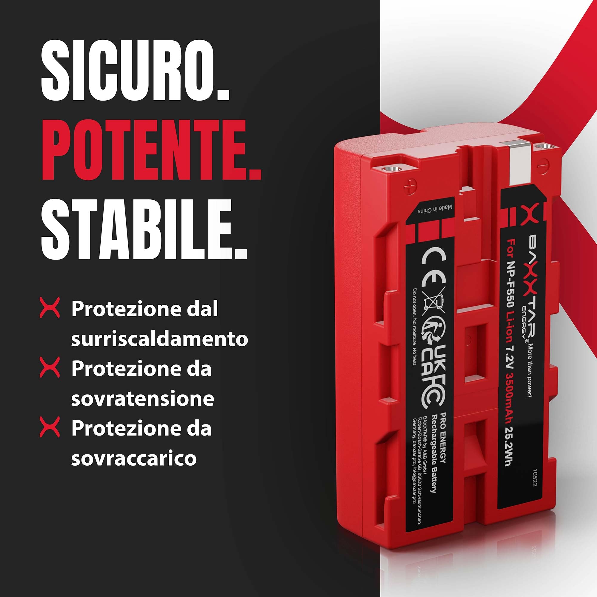 Baxxtar PRO 2x Batteria NP-F550 NP-F570 (3500 mAh / 25,2 Wh) con celle LG – per luci video LED (CN-160 YN-300), monitor da campo e dispositivi Sony NP-F – formato compatto F550