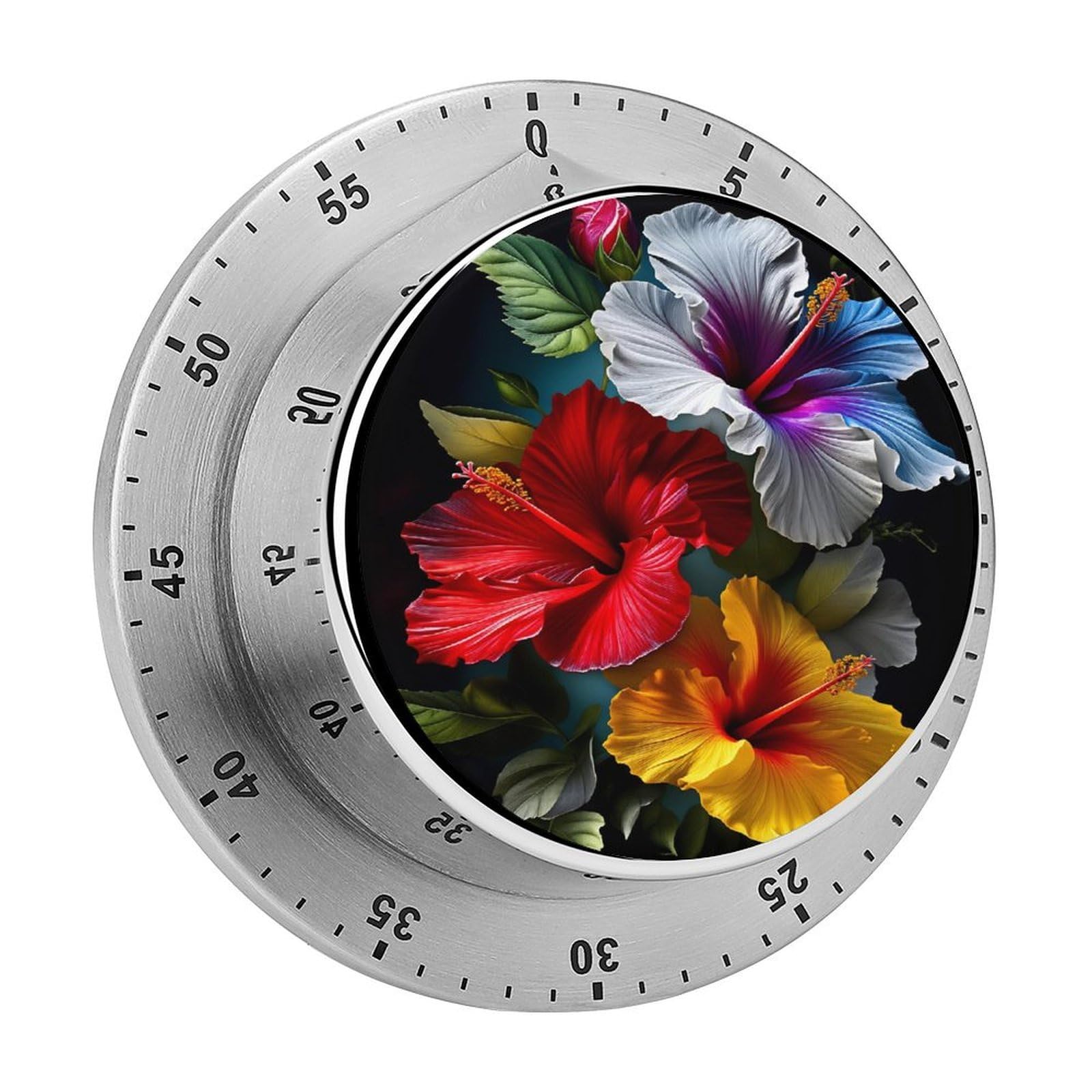 Hibiscus Flower 60 Minute Wind Up Timer,Visual Mechanical Magnetic Timer with Loud Alarm for Kitchen