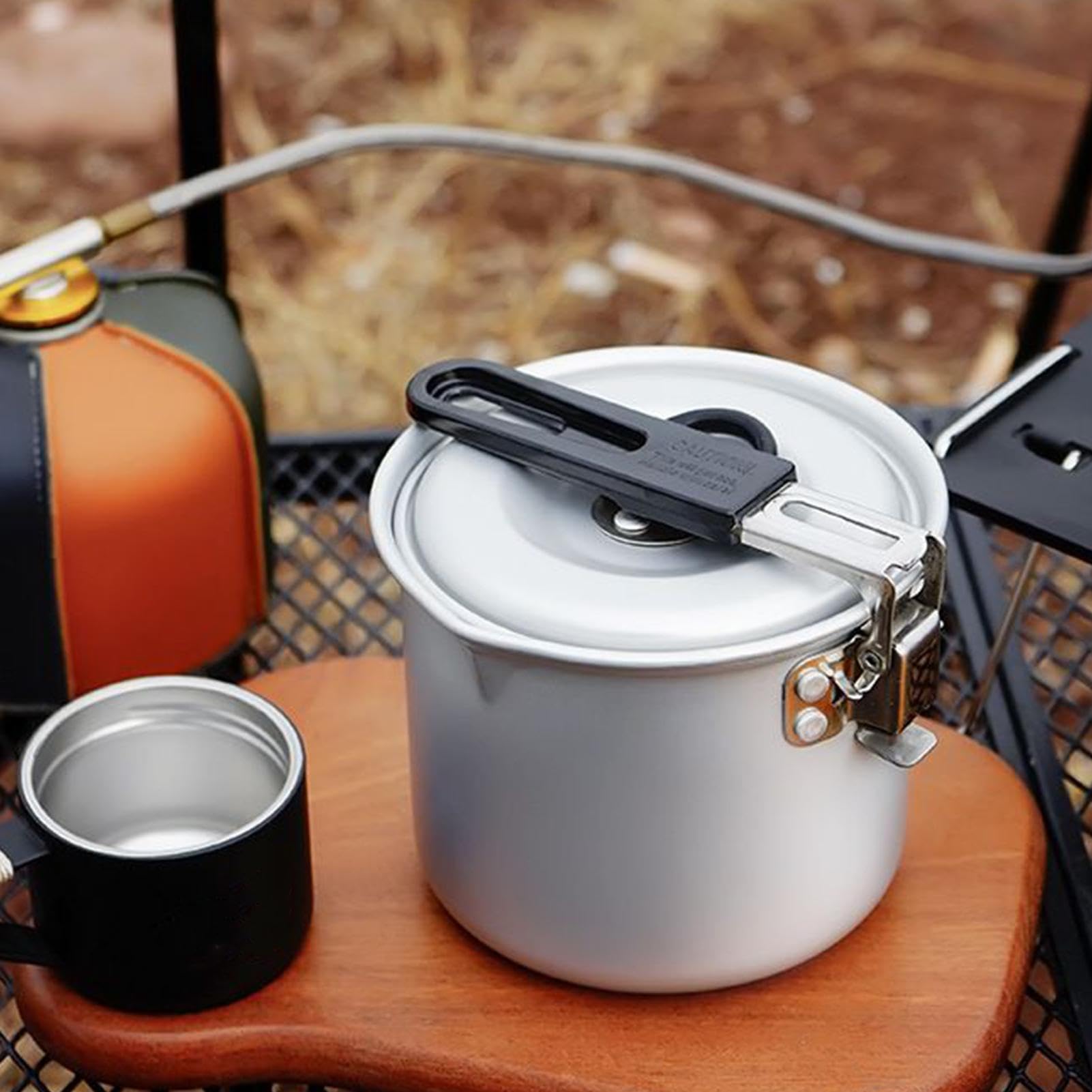 Casserole de camping pliable, 770 ml en alliage d'aluminium avec poignée, outil de cuisine léger pour randonnée, camping, pique-nique, barbecue, voyage, aventure en plein air